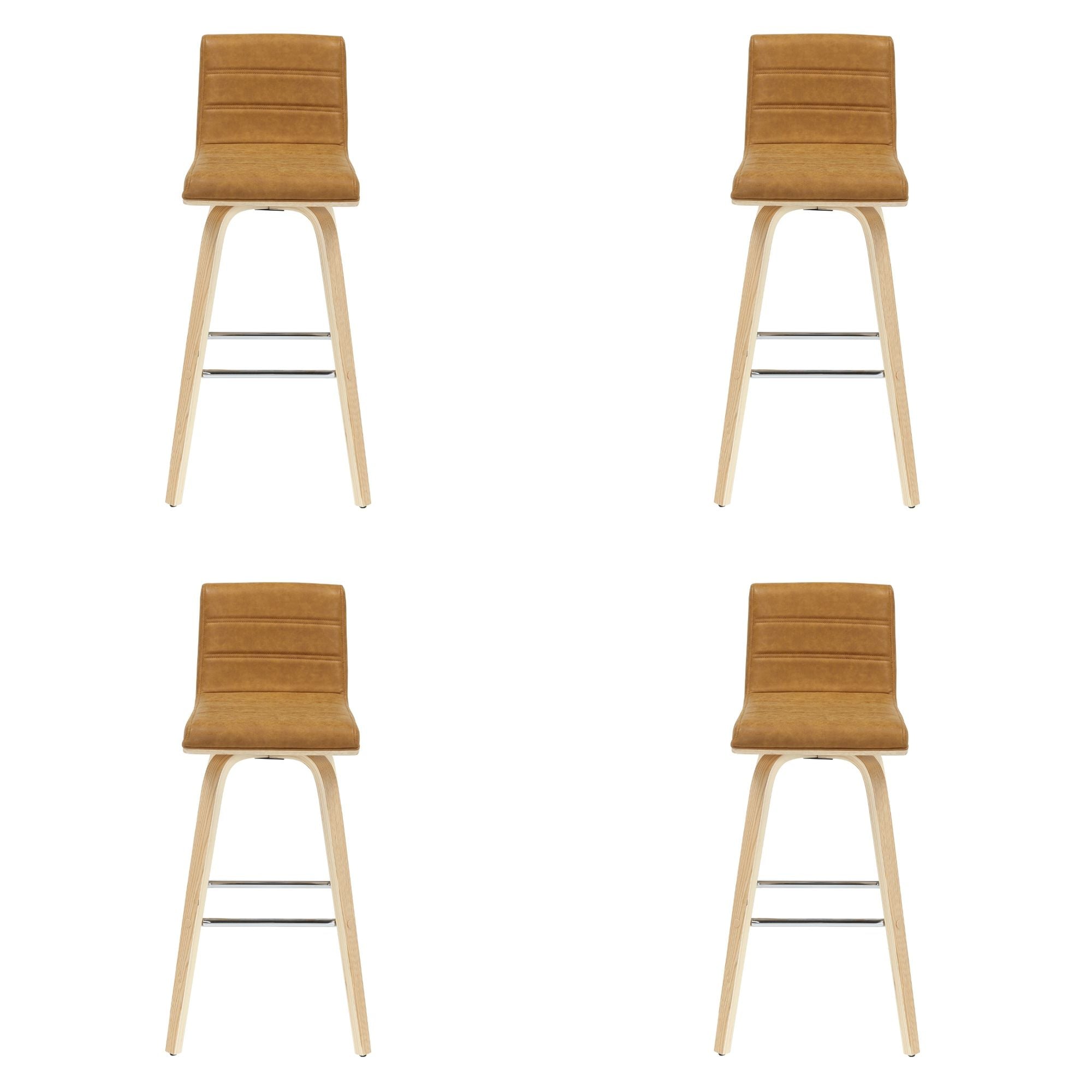 Vienna - 39.5" Swivel Bar Height Square Back Wood Bar Stool With Faux Leather Seat