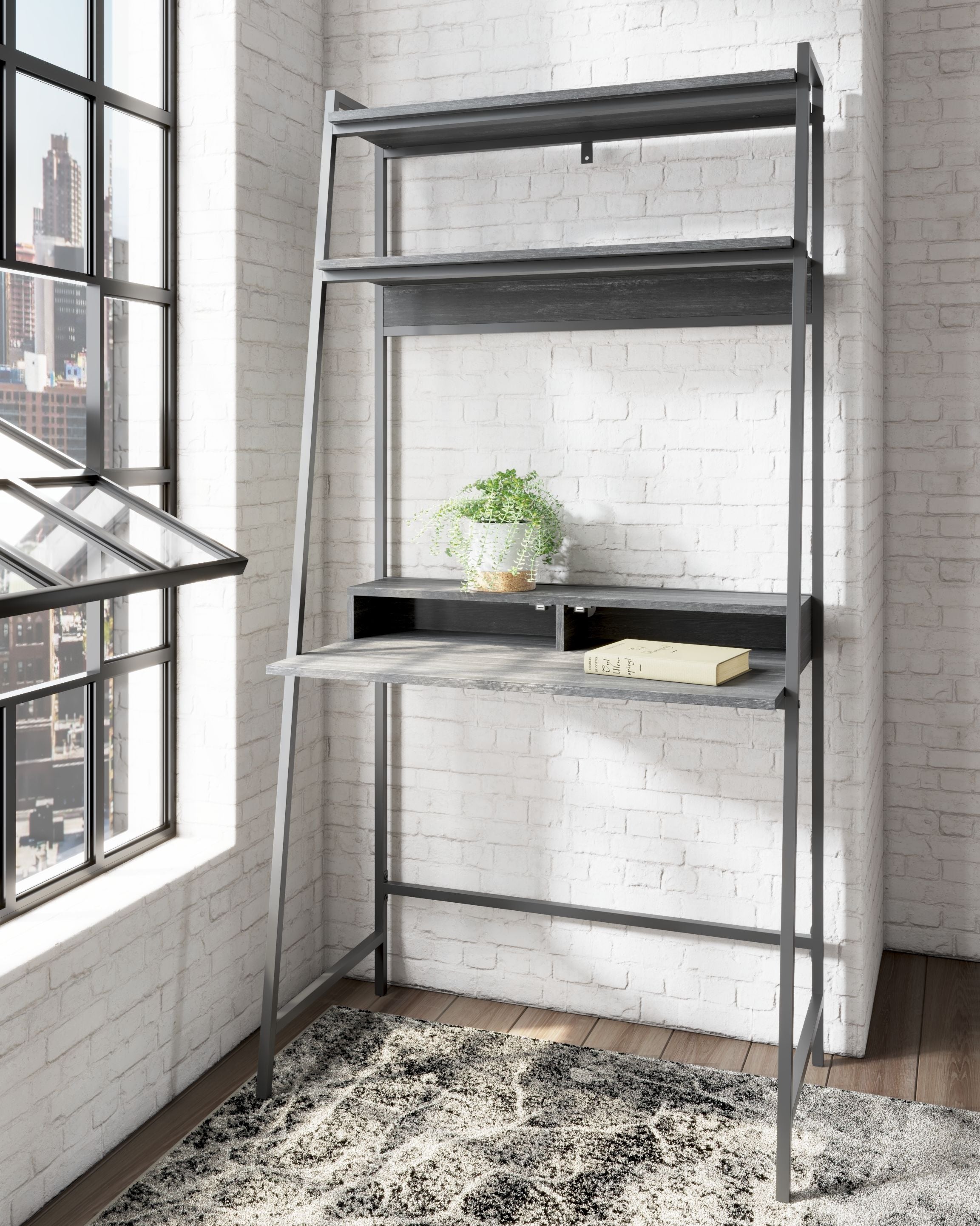 Yarlow - Home Office Desk and Shelf - Black