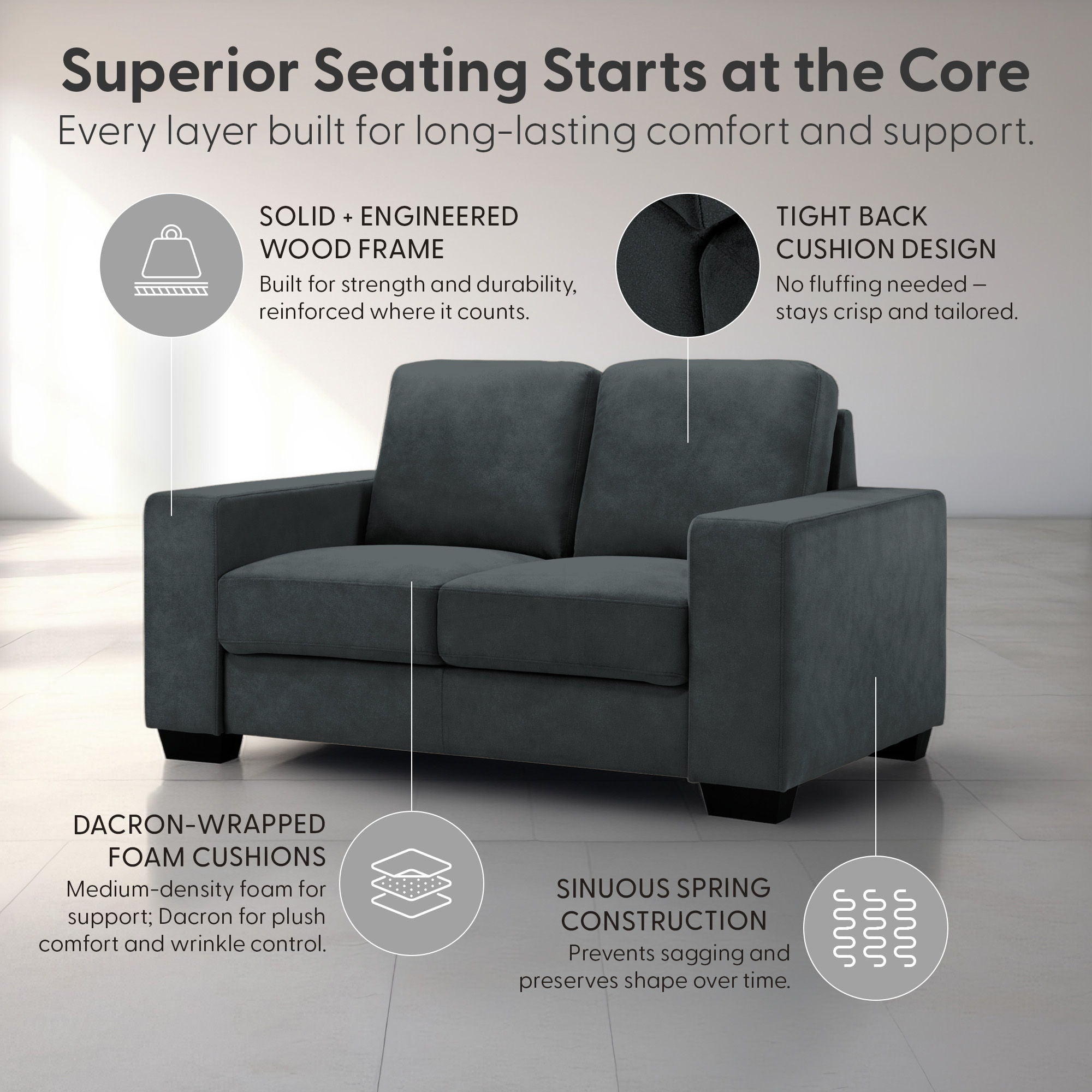Yvonne - Fabric Loveseat With Track Arms