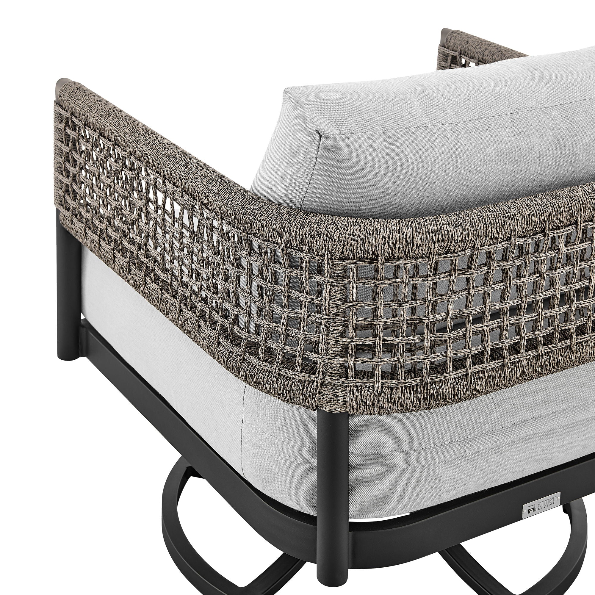 Felicia - Outdoor Patio Swivel Rocking Chair - Black Aluminum And Gray Rope With Cushions