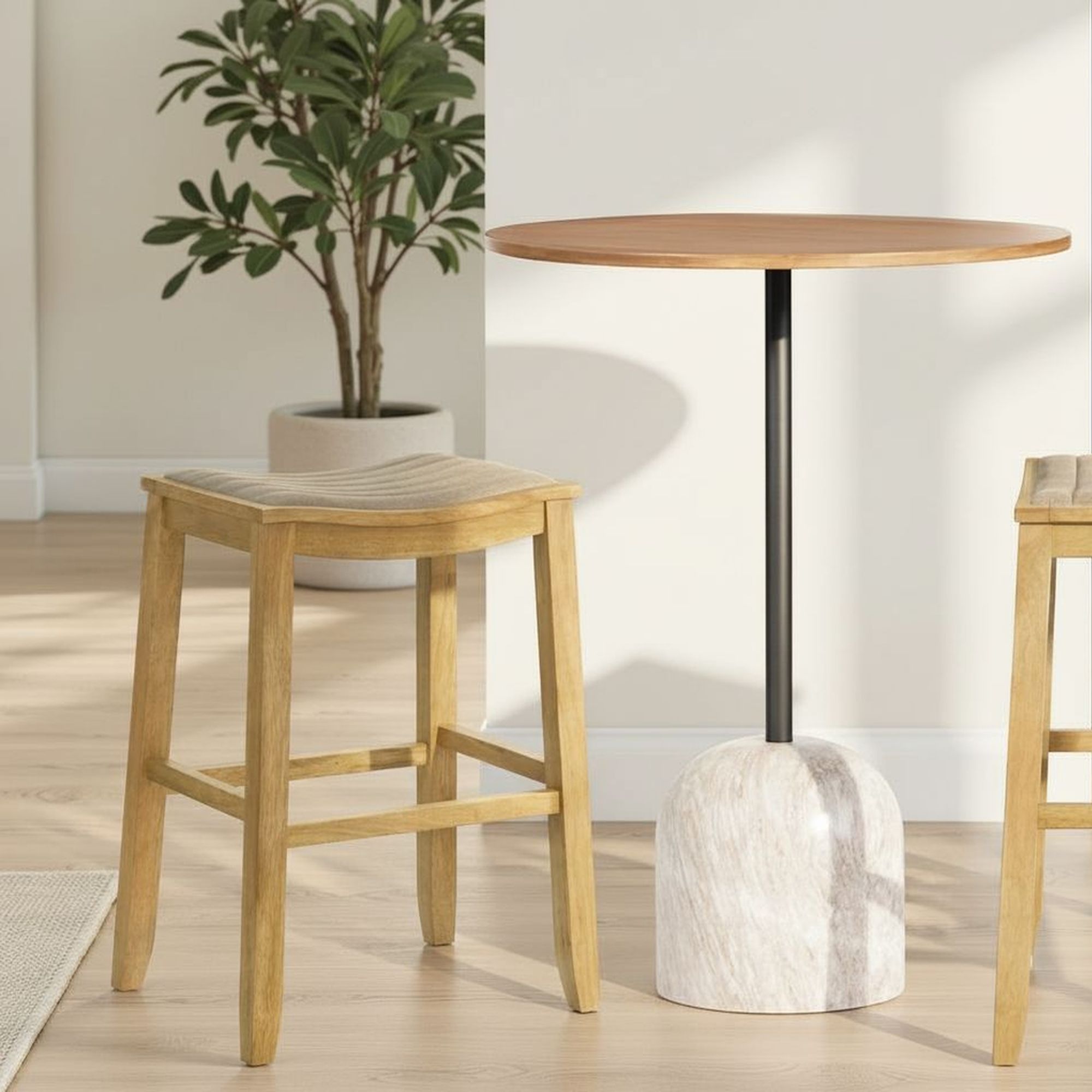 Iyani - Coastal Modern Wood Bar Height Kitchen Bar Stool