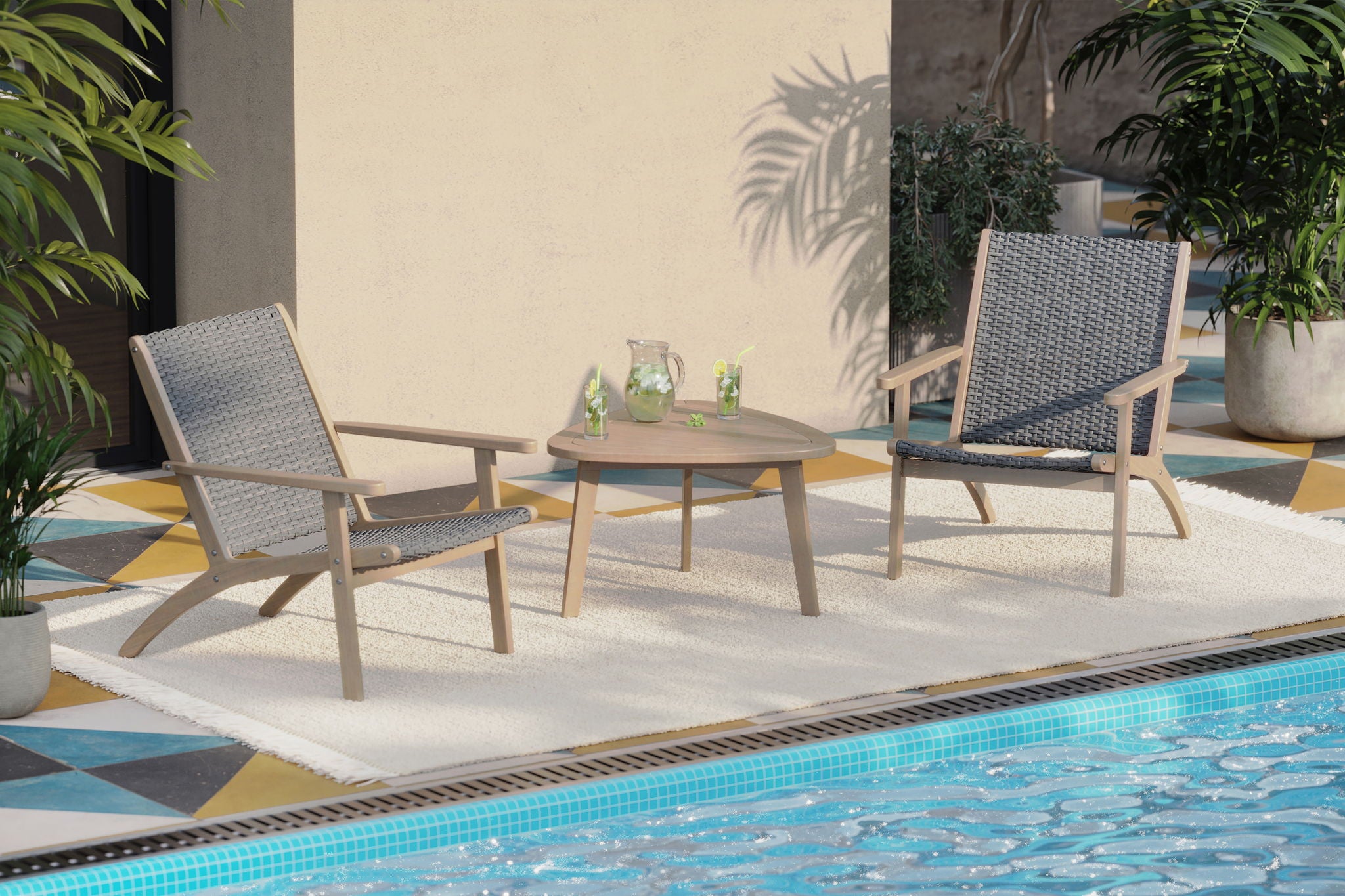 Radius - 3 Piece Outdoor (2 Chairs & End Table) - Gray