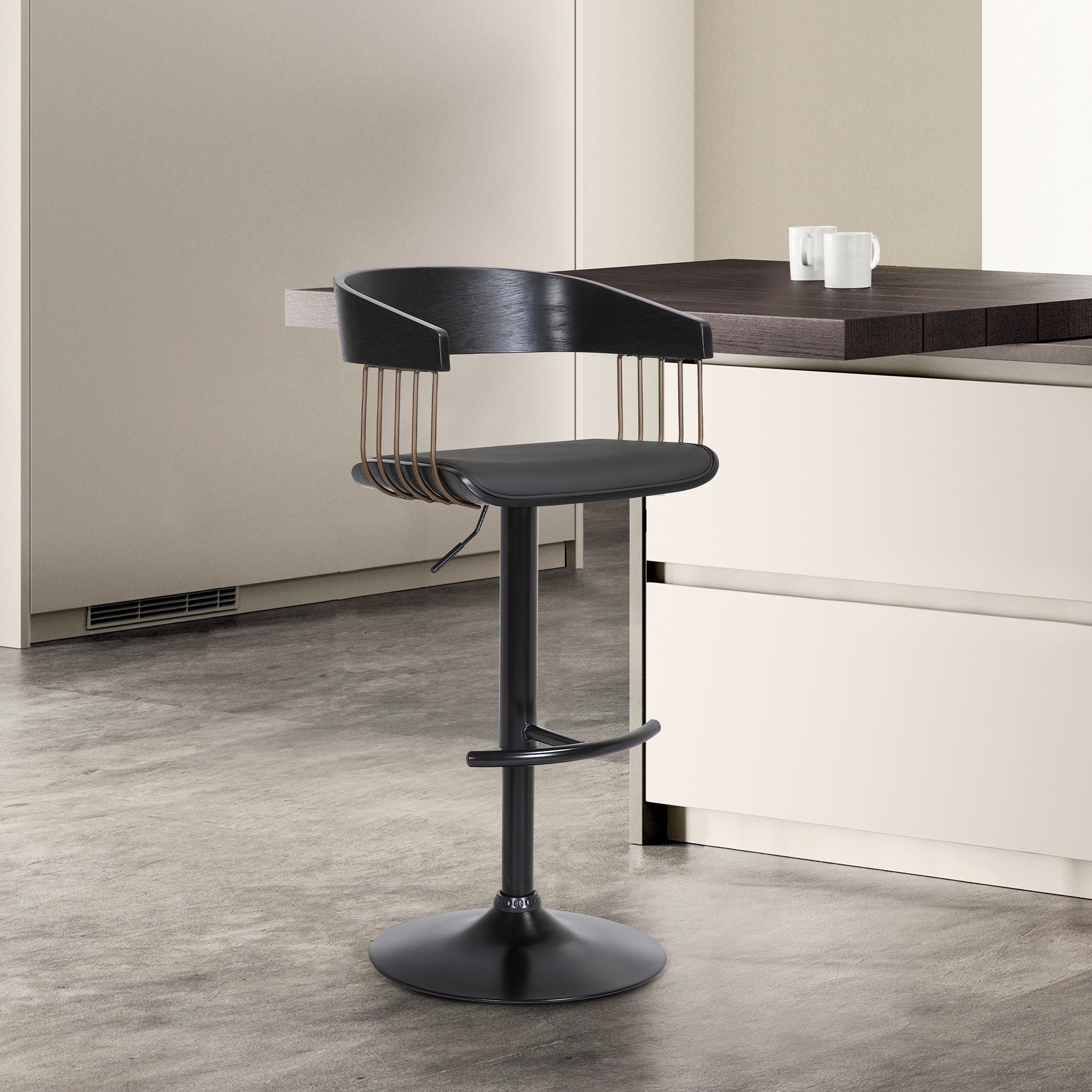 Larisa - Adjustable Black Bar Stool - Black / Golden Bronze