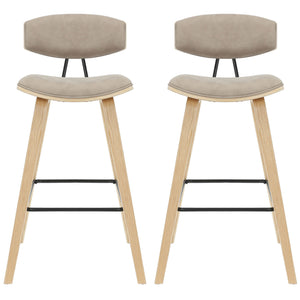 Fox - Bar Height Curved Back Wood Bar Stool With Faux Leather Seat
