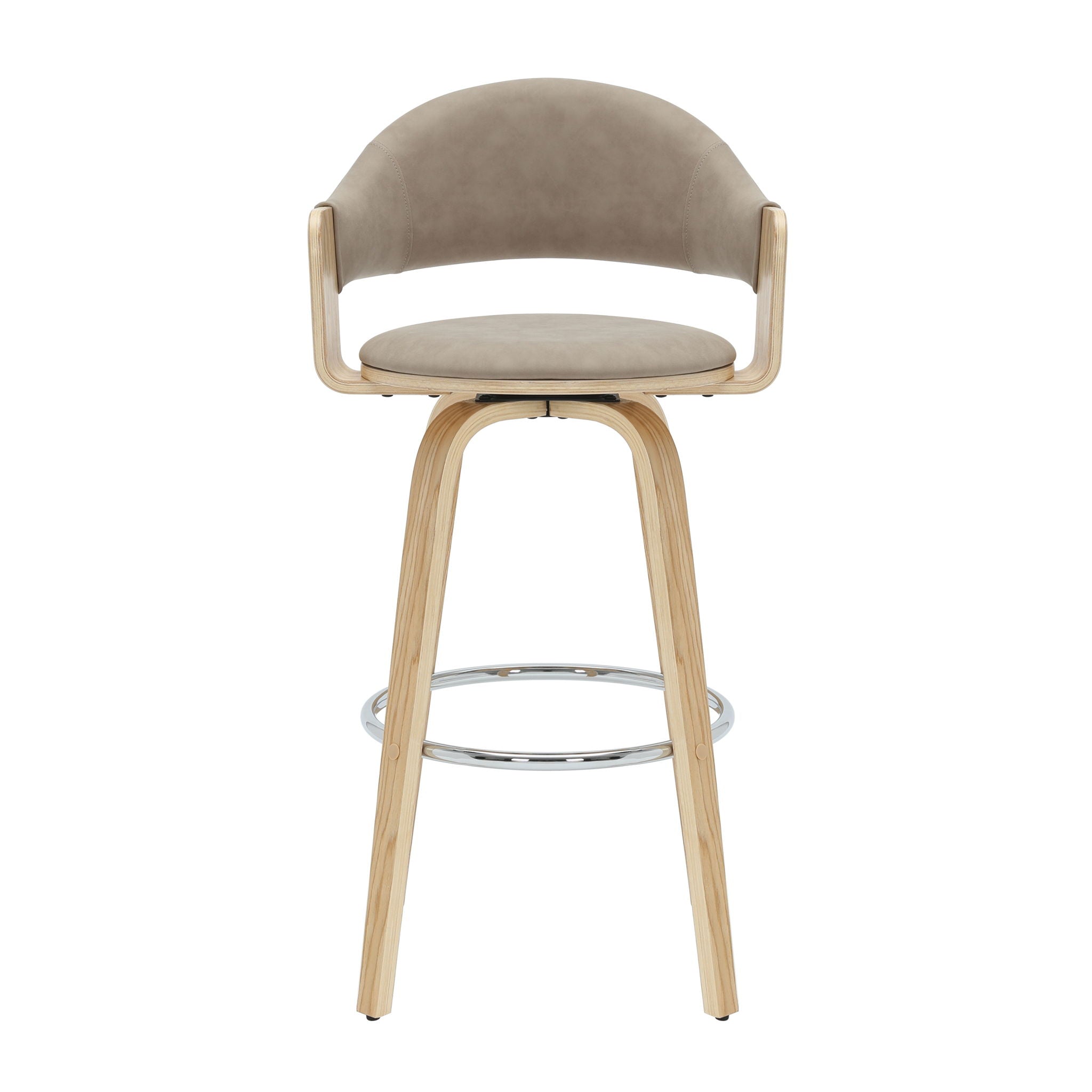 Daxton - Swivel Bar Height Round Back Wood Bar Stool With Faux Leather Seat