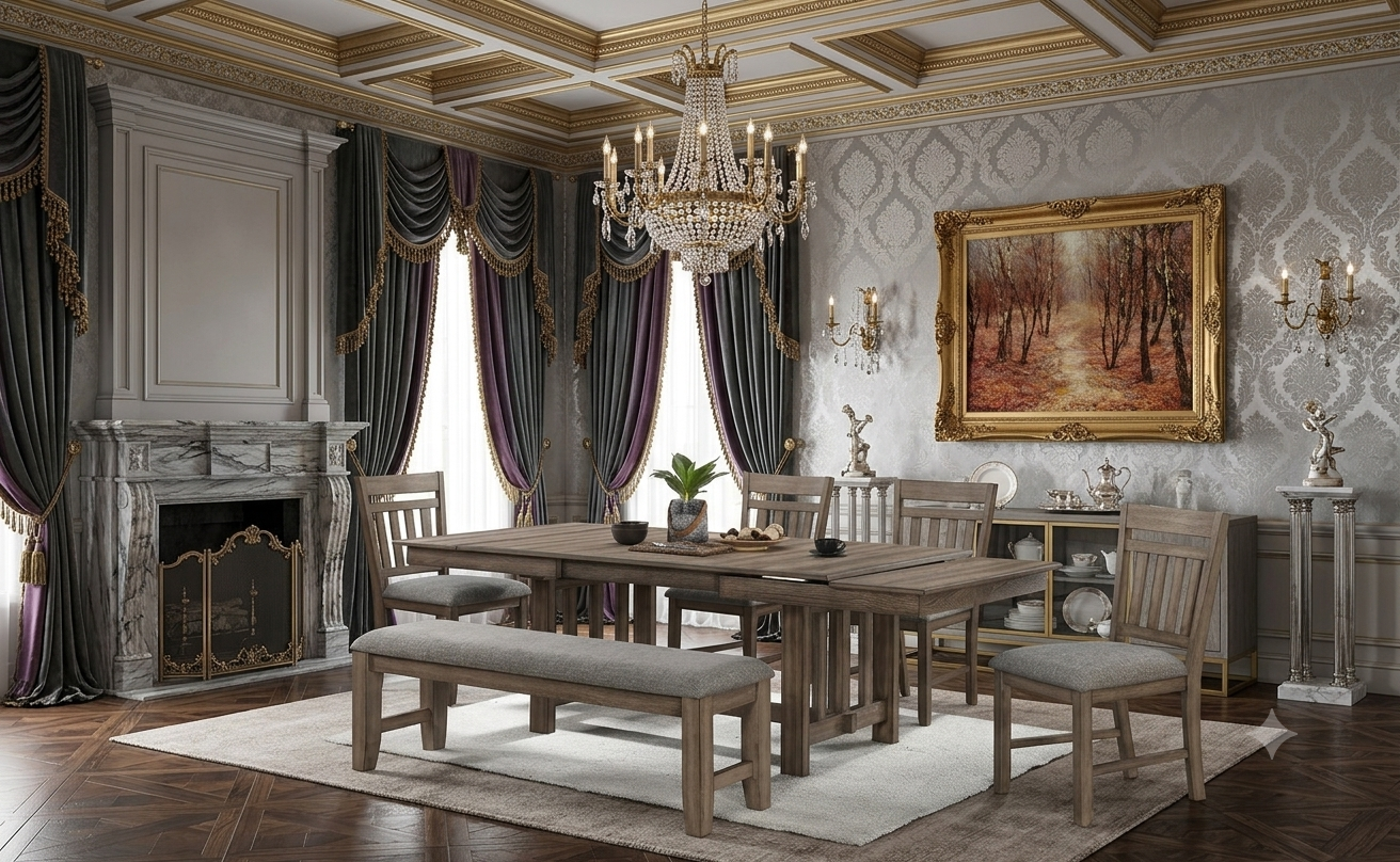 Harrisburg Dining Set Dining Table 4 chairs and a bench