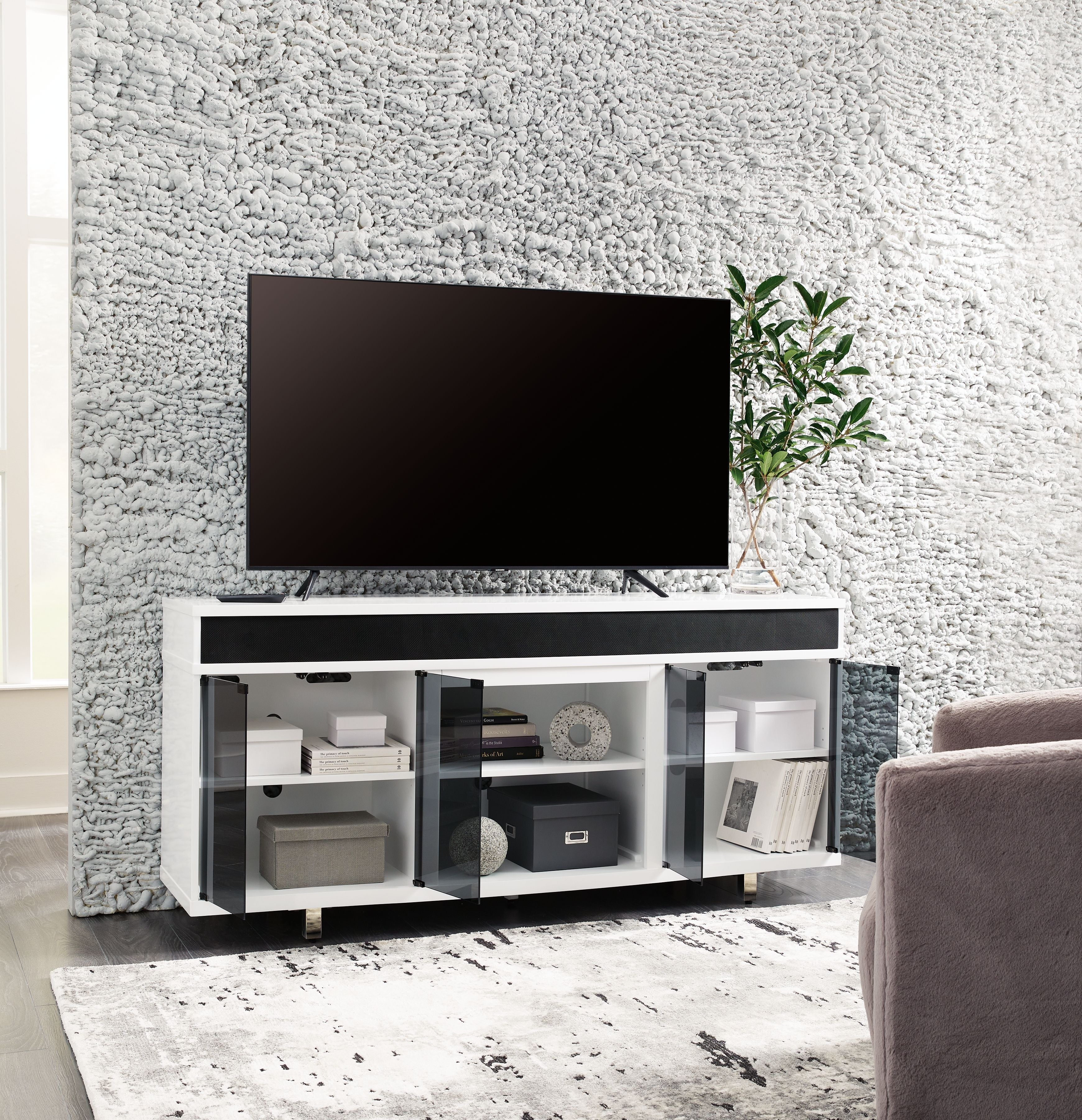 Gardoni - XL TV Stand With Fireplace Option - White / Black