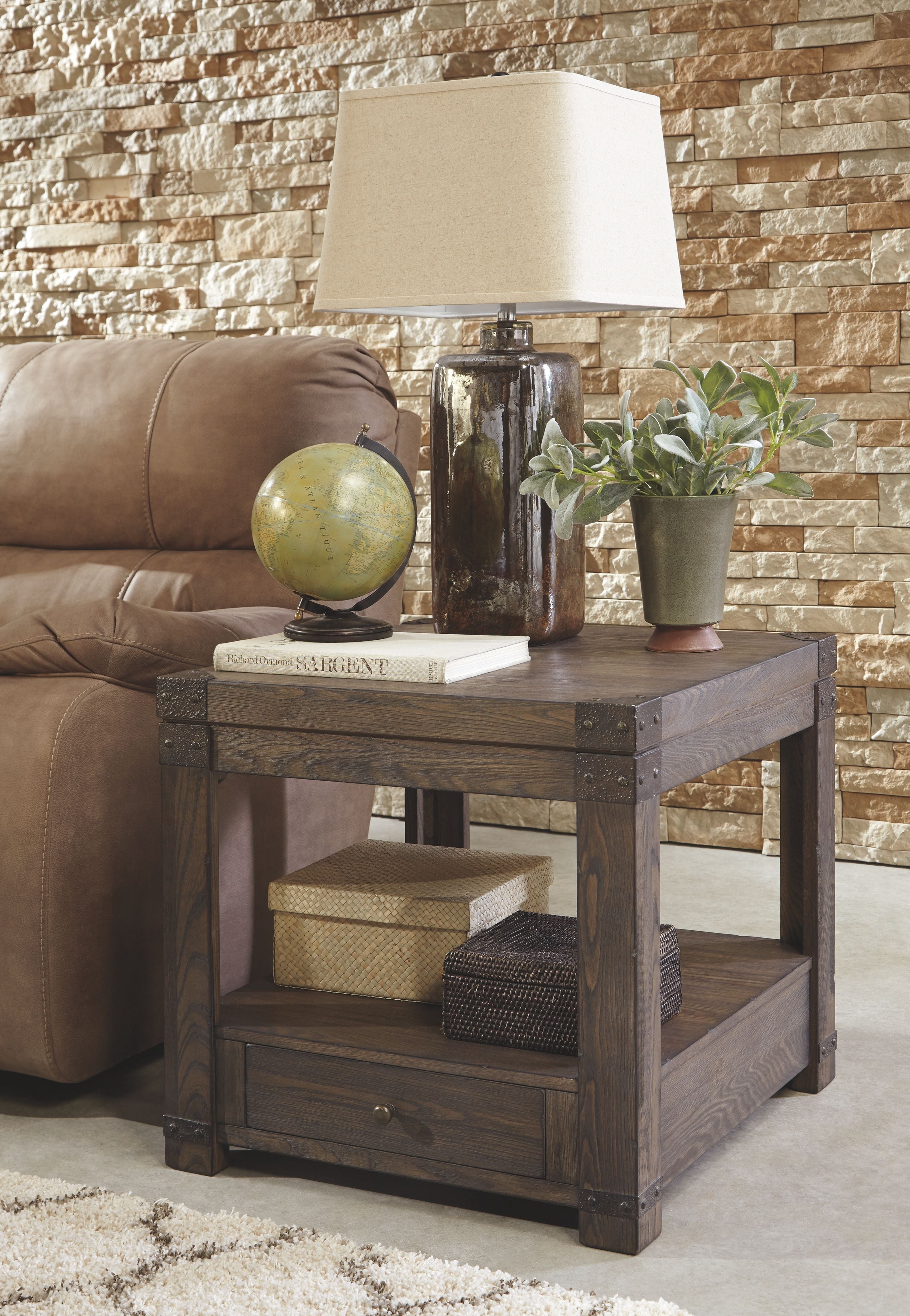 Burladen - Grayish Brown - Rectangular End Table