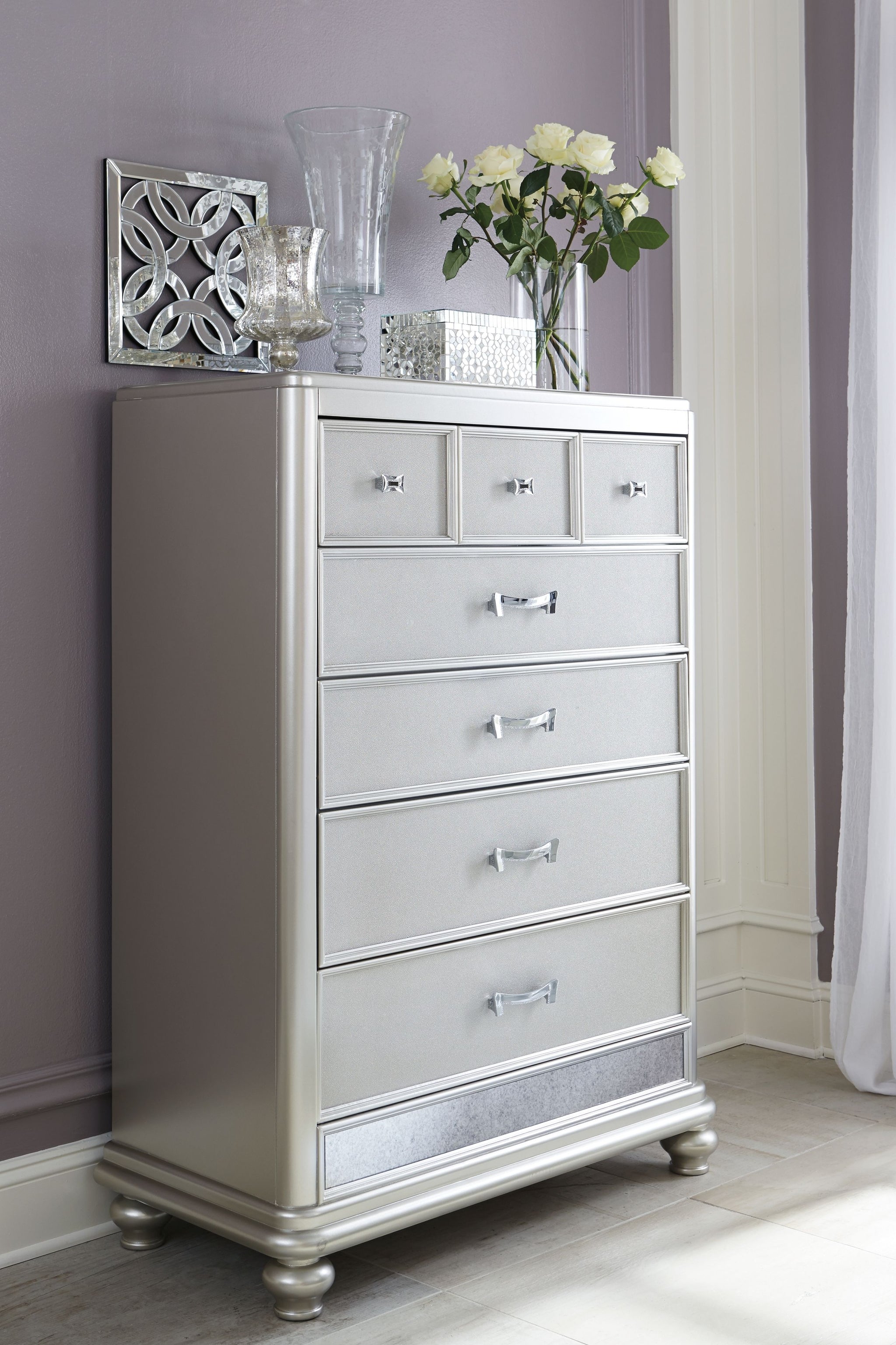 Coralayne - Silver - Five Drawer Chest Mega Furniture USA Coralayne - Silver - Five Drawer Chest Mega Furniture USA