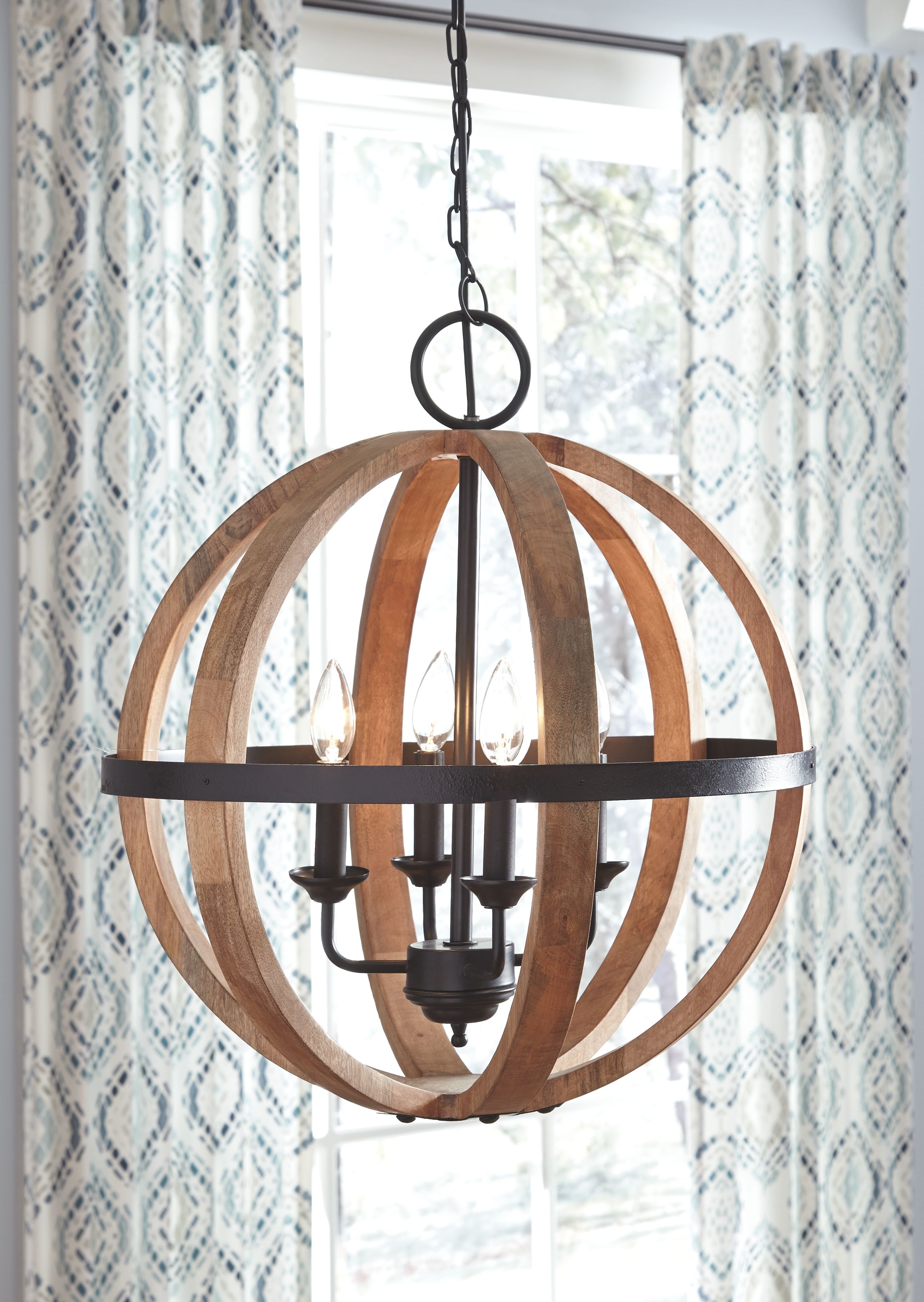 Emilano - Black/Natural - Wood Pendant Light (1/CN)