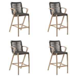 Brielle - Outdoor Light Eucalyptus Wood And Charcoal Rope Bar Height Stool Set
