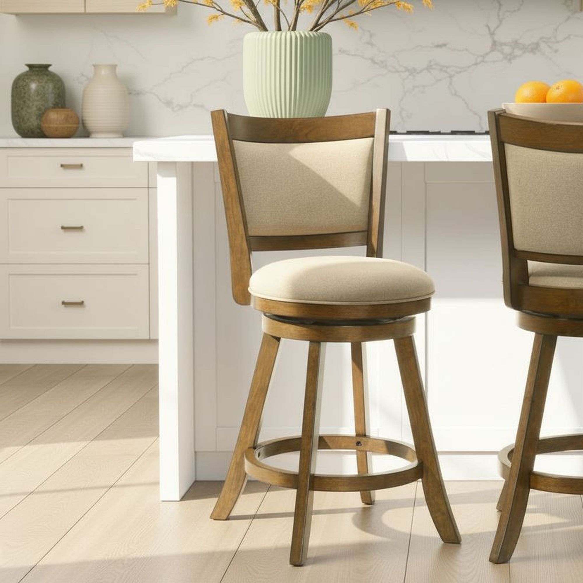Aiden - Modern Farmhouse Swivel Wood Counter Height Kitchen Bar Stool