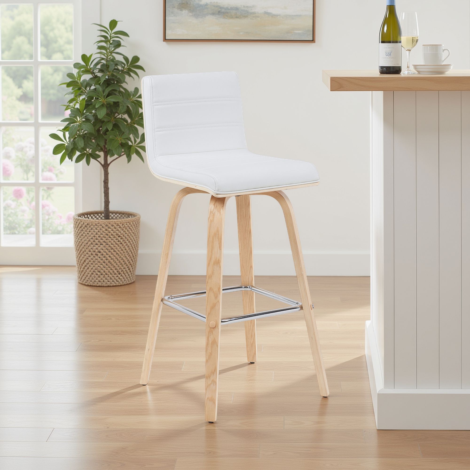 Vienna - Modern Swivel Bar Height Stool - Patterned Oak Wood Frame