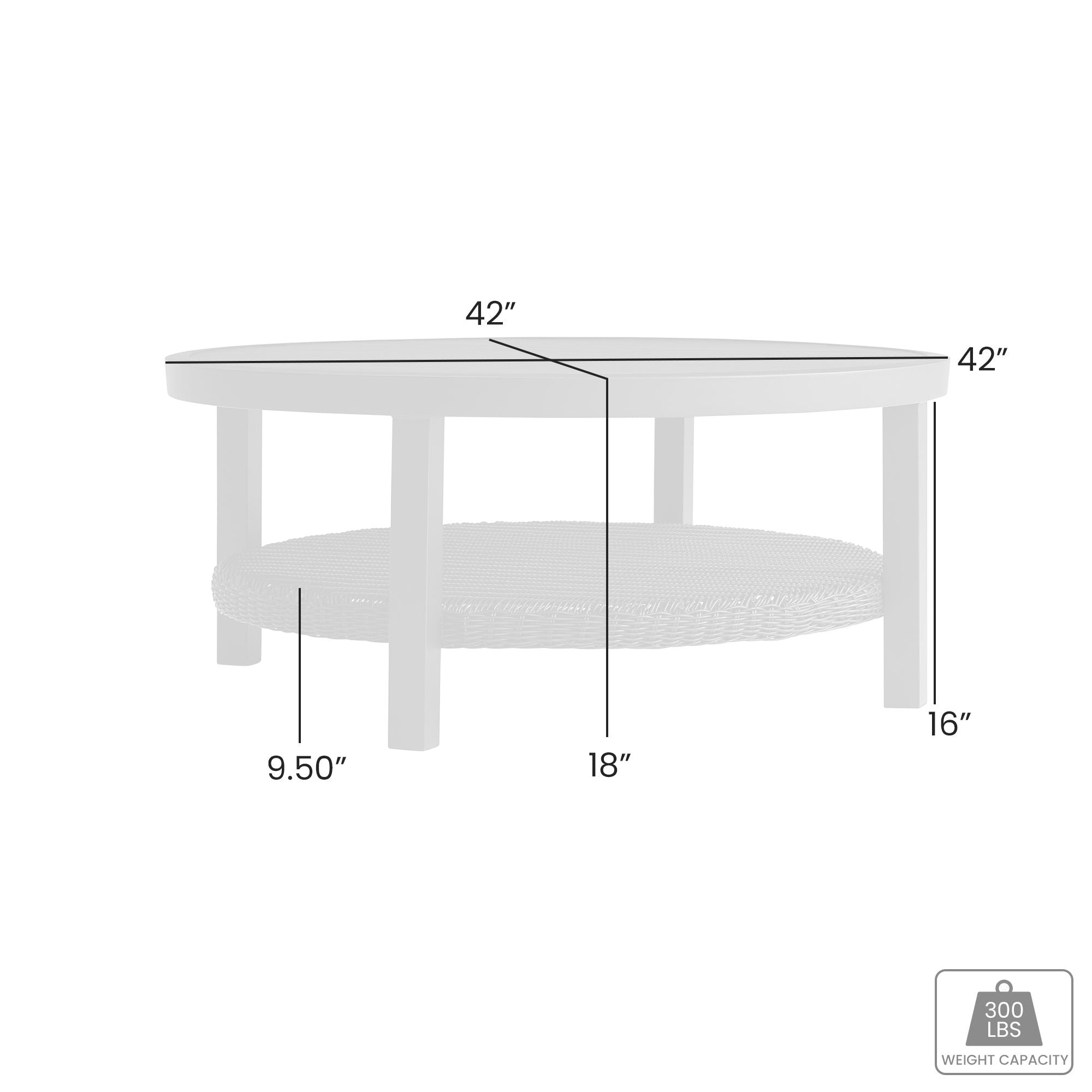 Cayman - Outdoor Round Conversation Table With Wicker Shelf - Black