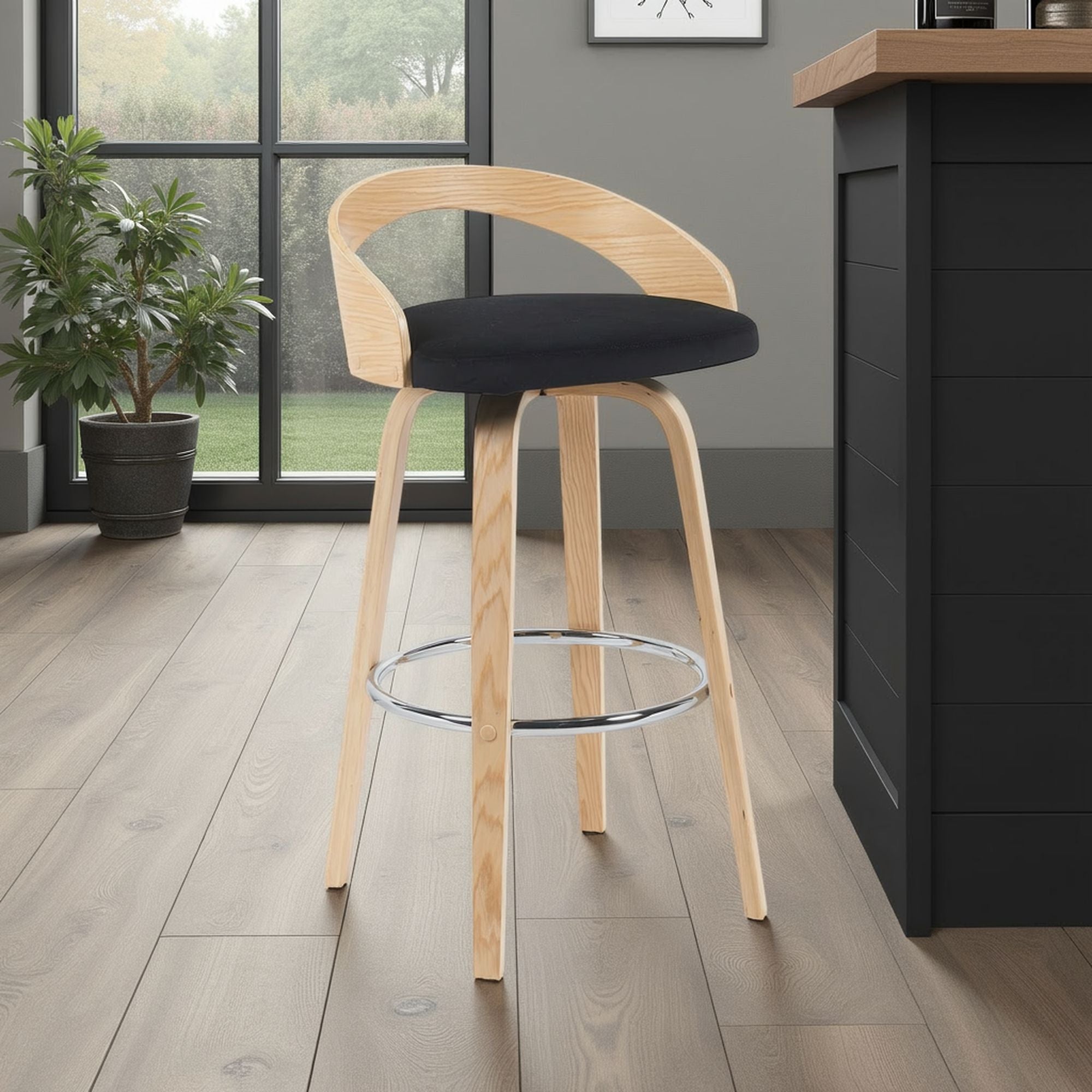 Sonia - Modern Swivel Bar Height Stool - Patterned Oak Wood Finish
