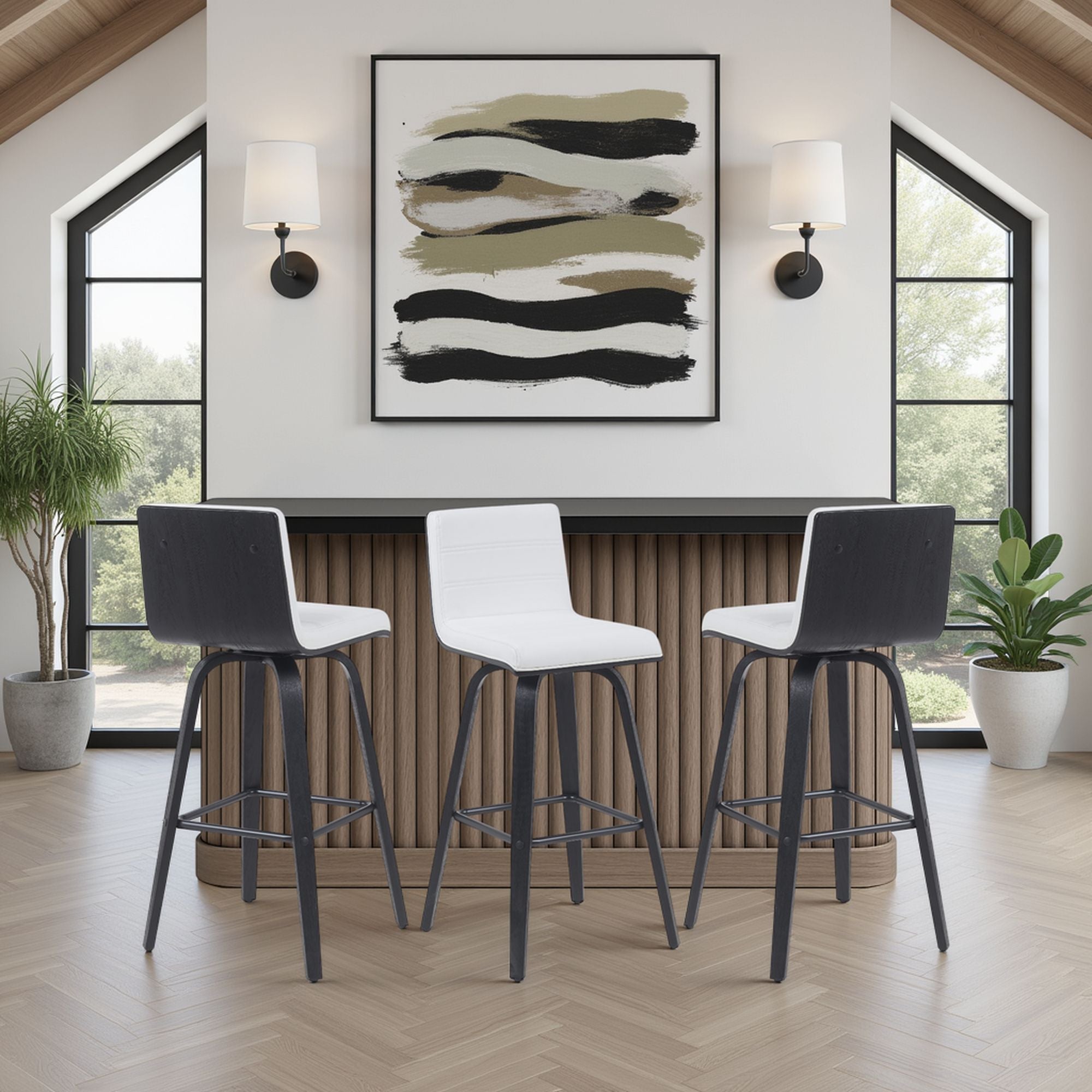 Vienna - Modern Swivel Bar Height Stool - Black Brushed Wood Frame
