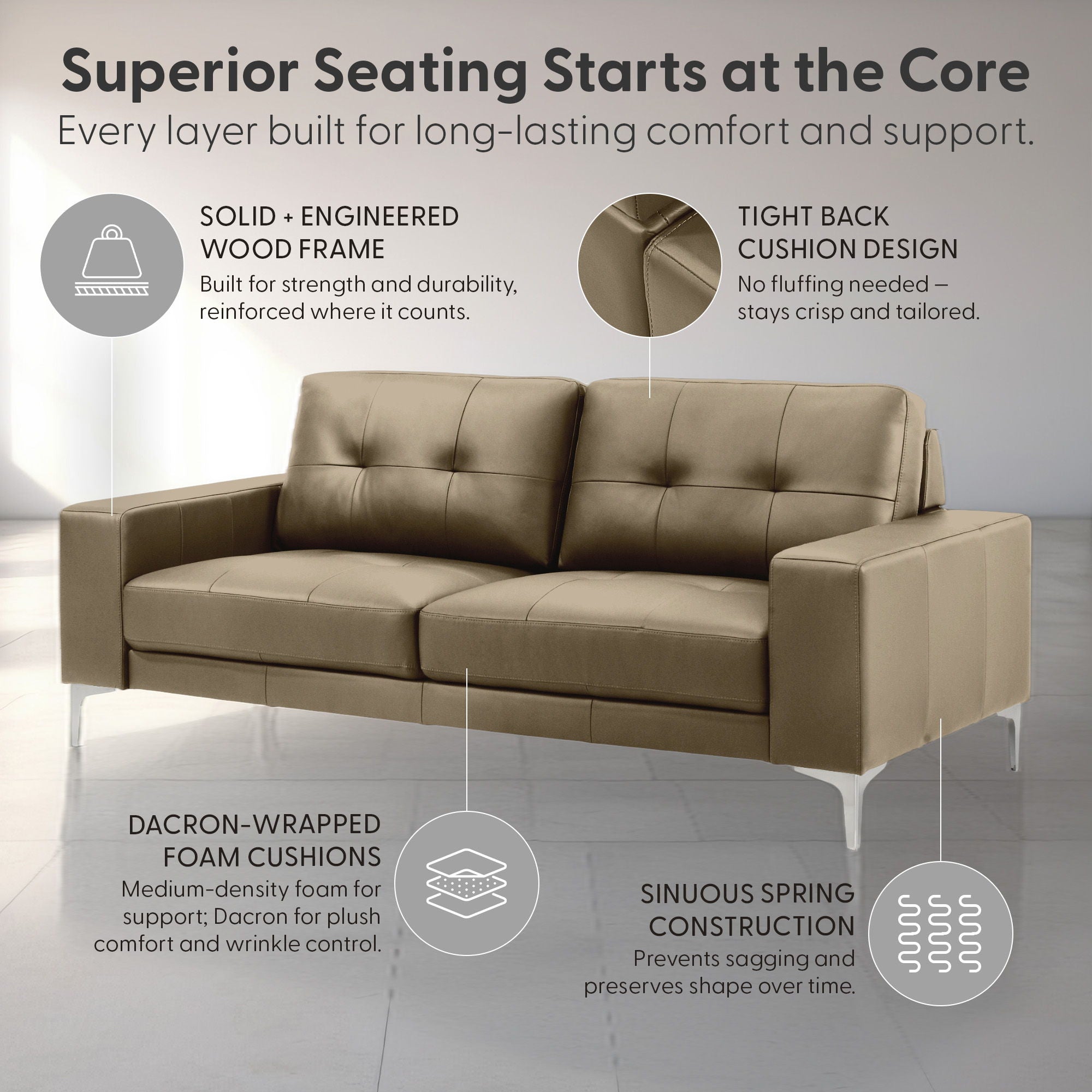 Faelin - Leather Sofa With Tufted Back