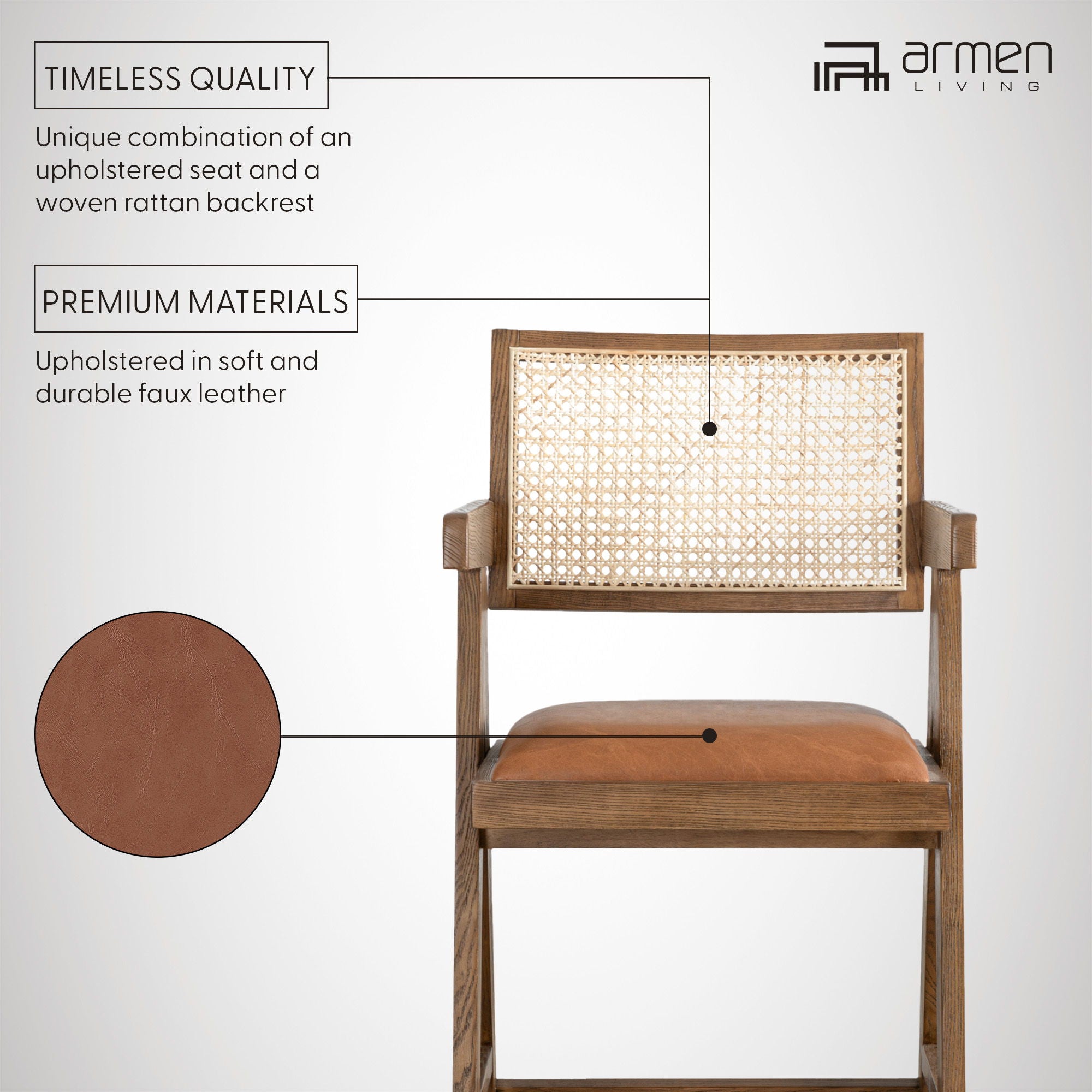 Harley - Nutmeg Brown Solid Wood And Rattan Upholstered 30" Bar Height Barstool