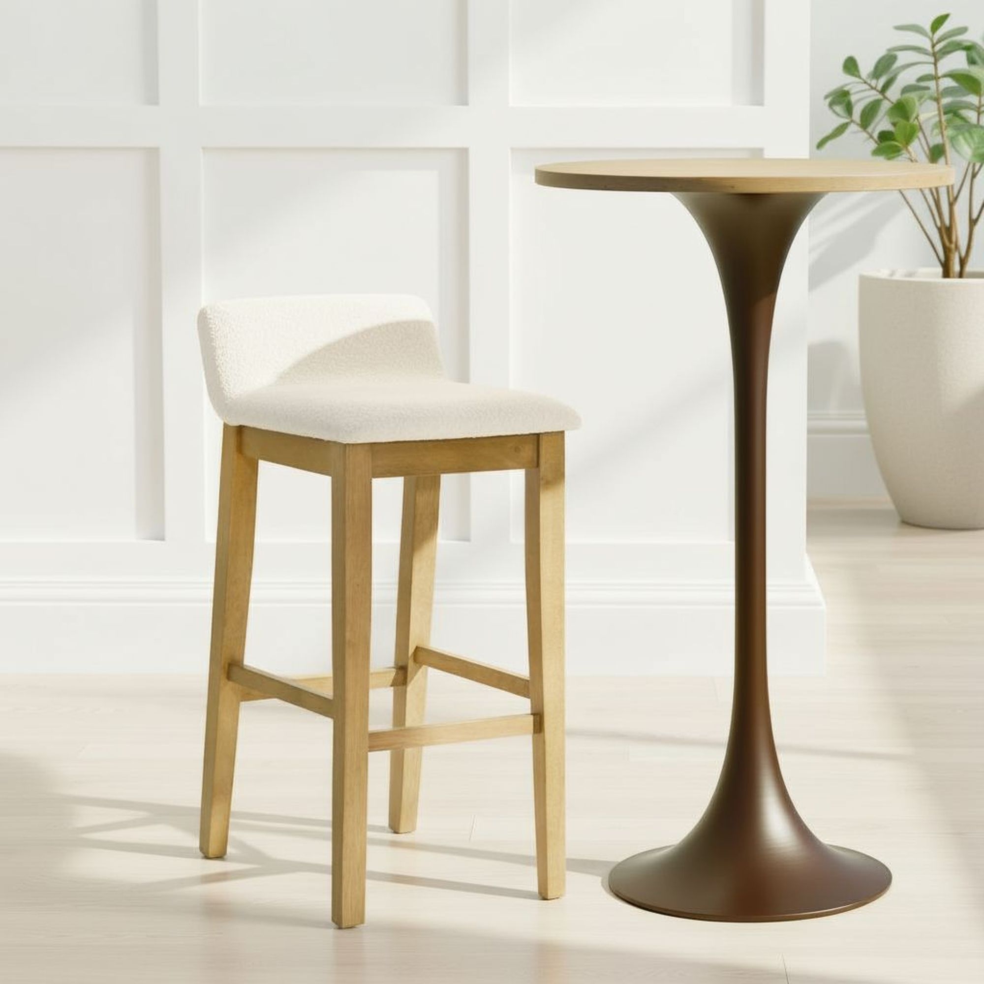 Annikah - Modern Transitional Wood Bar Height Kitchen Bar Stool