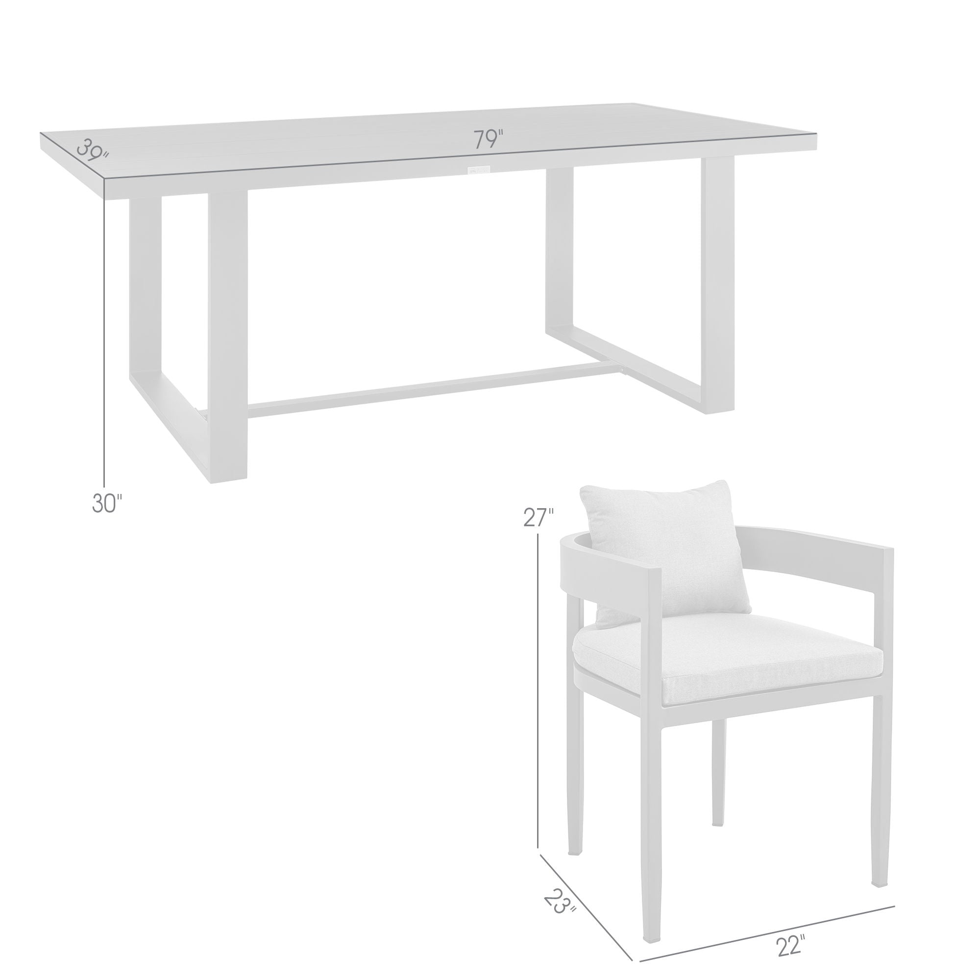 Menorca - Outdoor Patio 7-Piece Dining Table Set In Aluminum With Gray Cushions