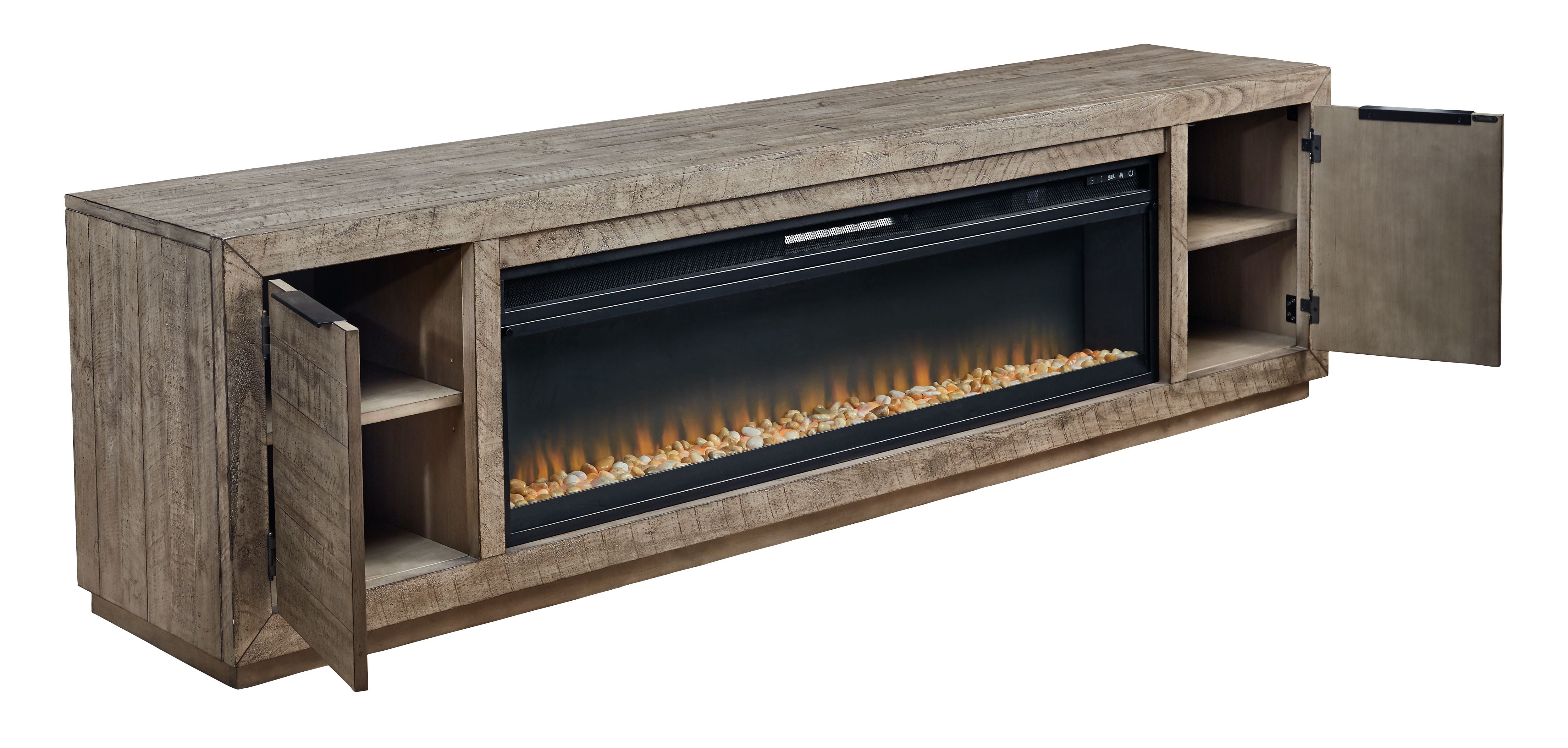 Krystanza - TV Stand with Wide Fireplace Insert - Weathered Gray
