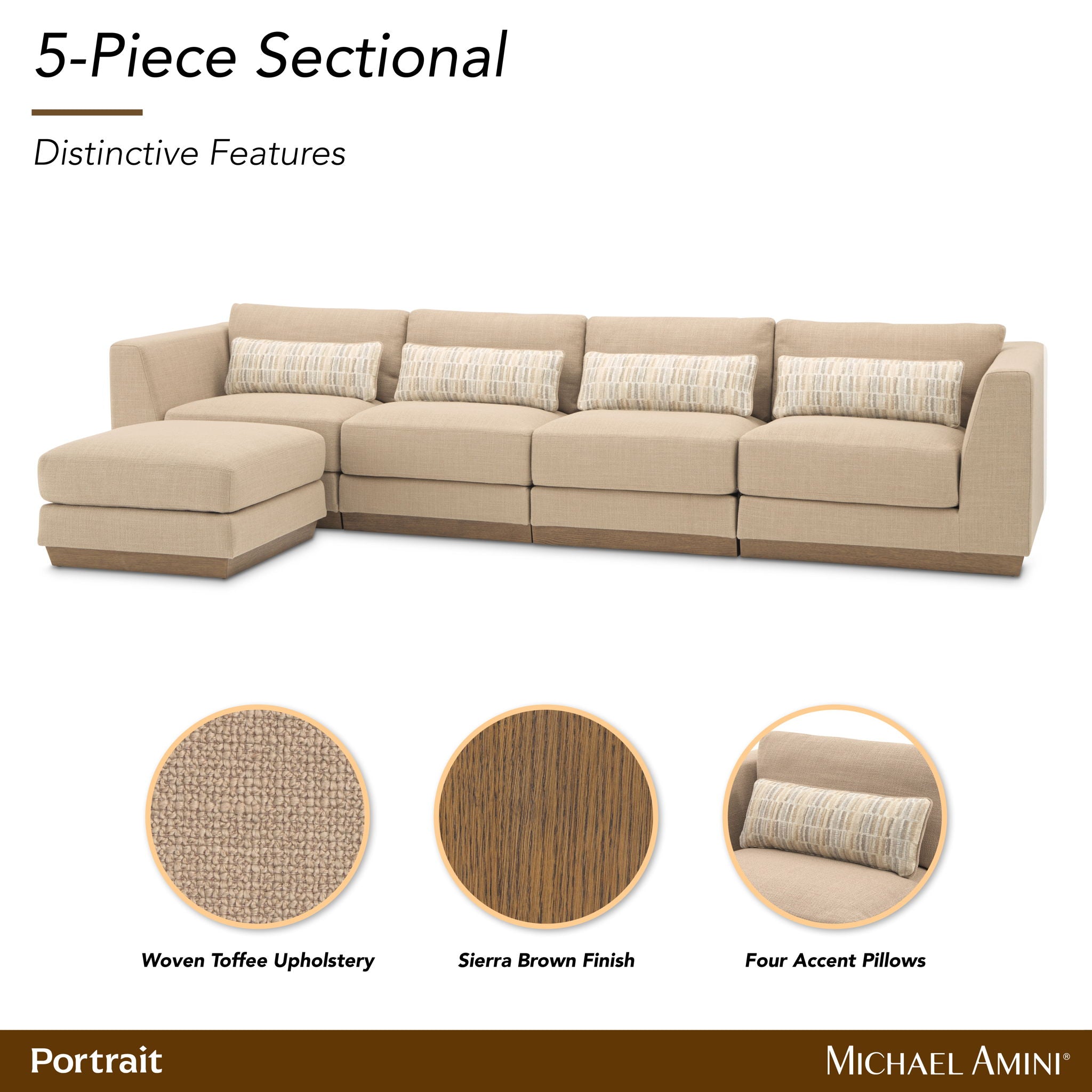 Portrait - 5-Piece Sectional - Toffee / Sienna Brown