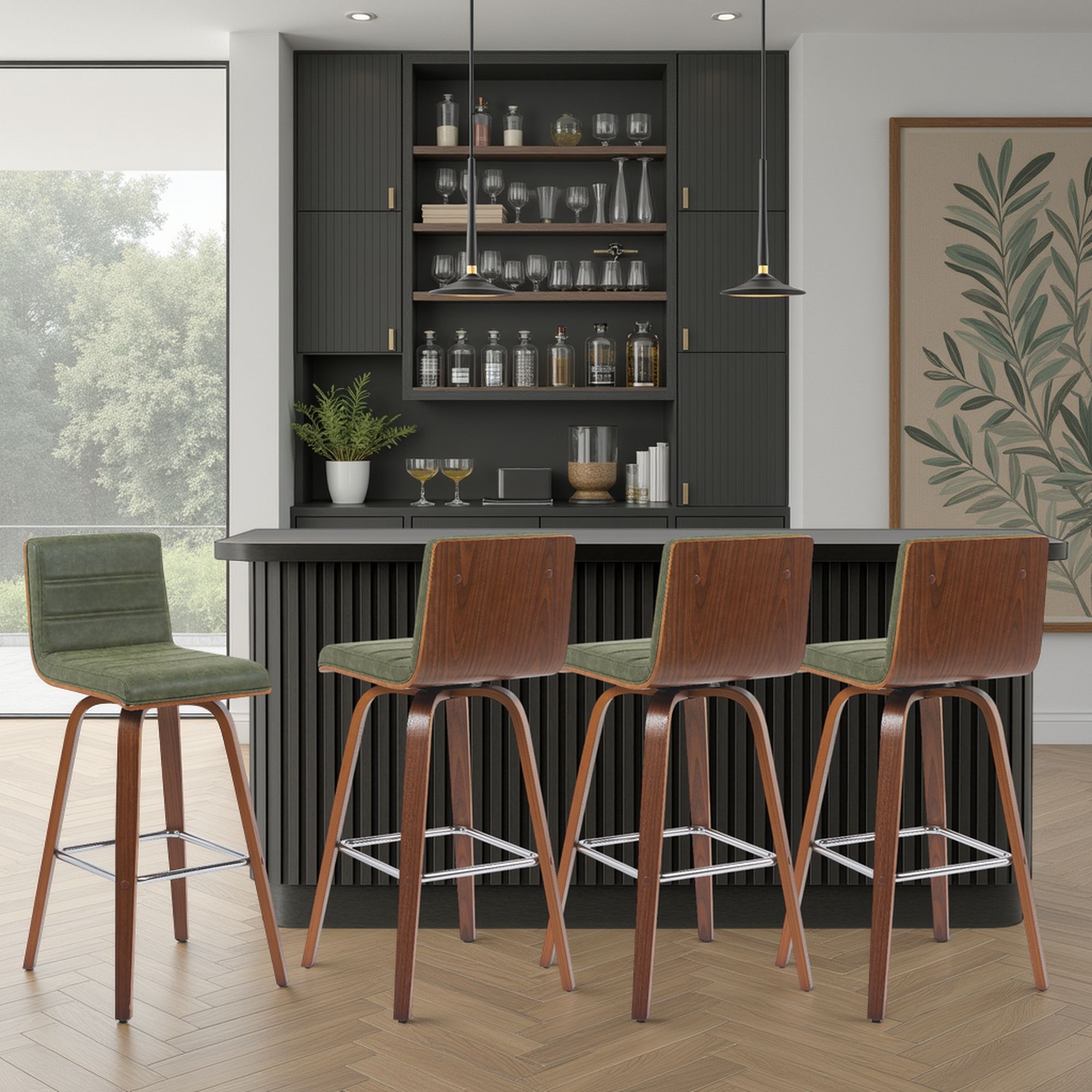 Vienna - Modern Swivel Bar Height Stool - Walnut Finished Wood Frame