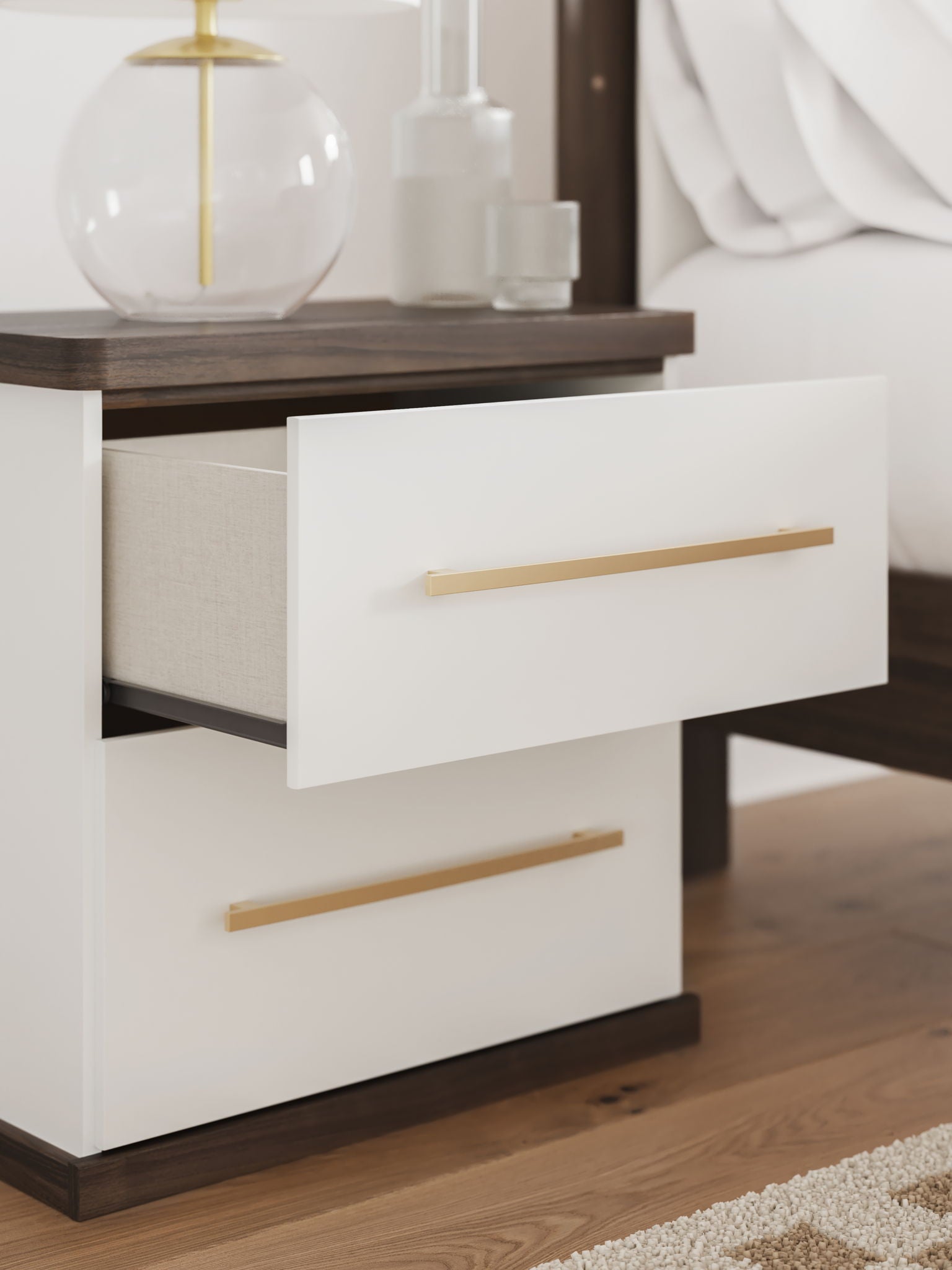 Kendanport - Two Drawer Night Stand - Brown / White