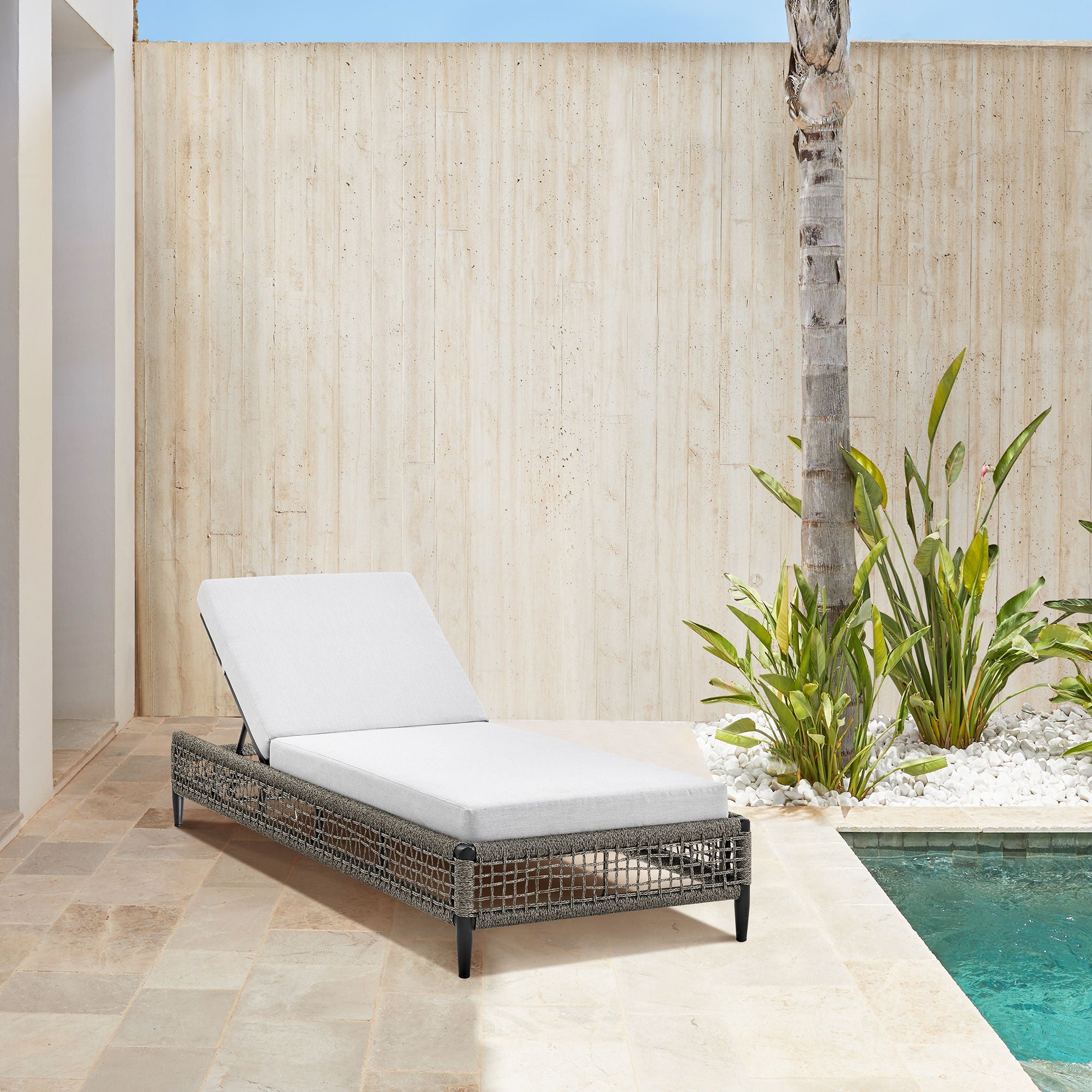 Alegria - Outdoor Patio Adjustable Chaise Lounge Chair In Aluminum With Gray Rope And Cushions