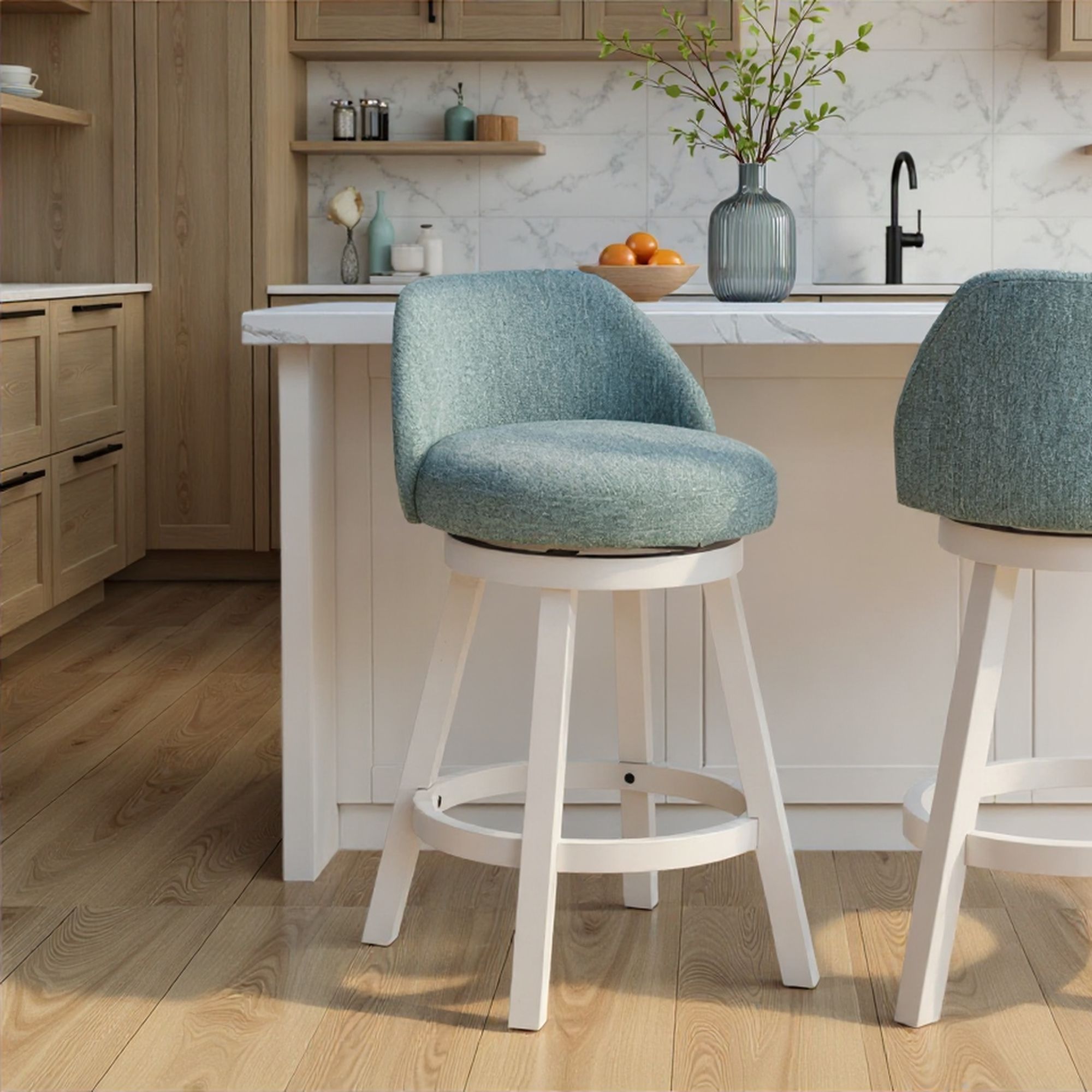 Erika - Modern Transitional Swivel Wood Counter Height Kitchen Bar Stool