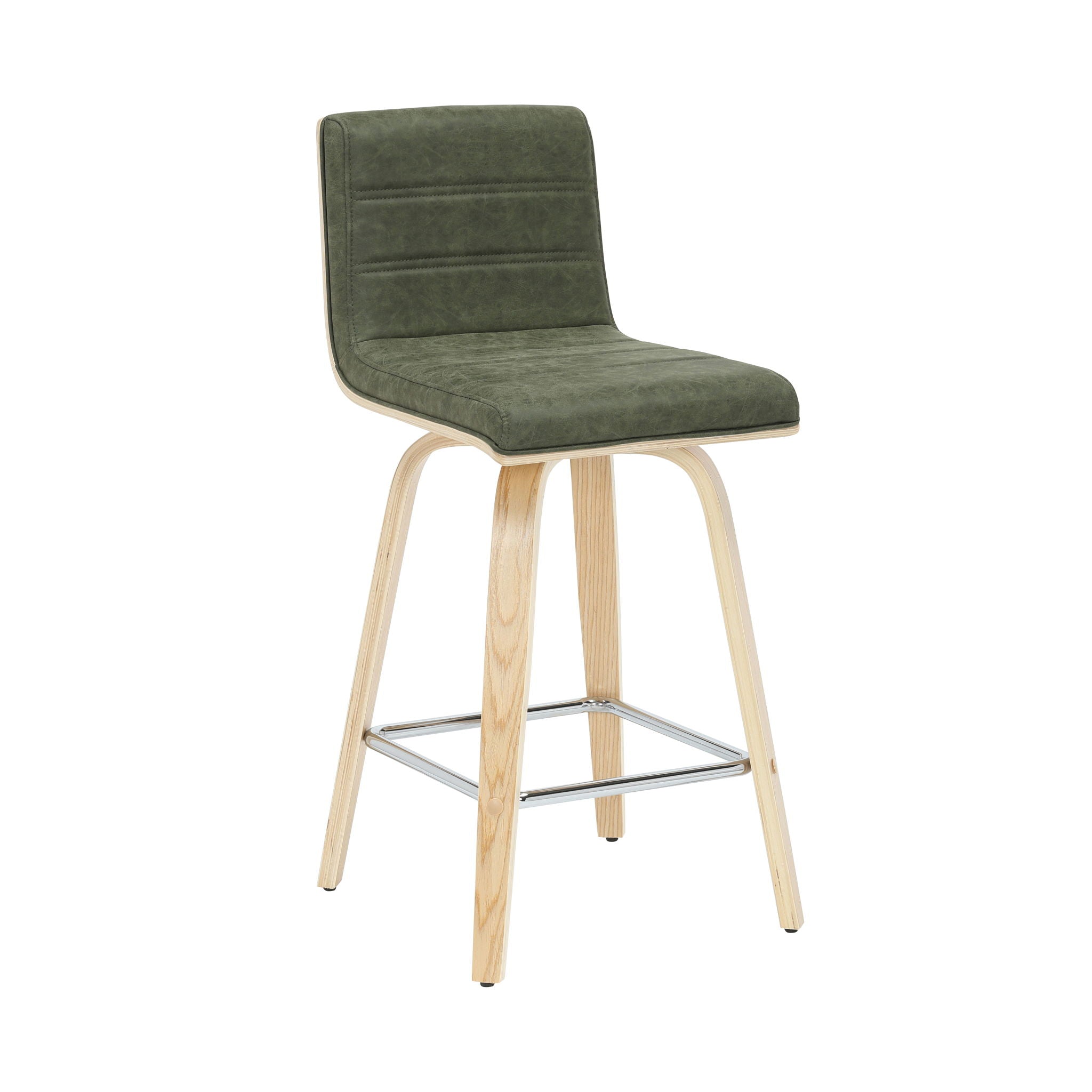 Vienna - 35.5" Swivel Counter Height Square Back Wood Bar Stool With Faux Leather Seat