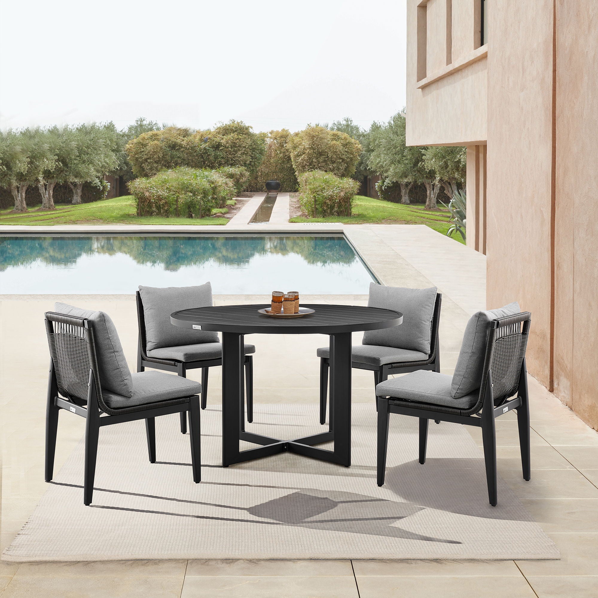 Cayman - Outdoor Patio Dining Chairs In Aluminum With Gray Cushions - (Set Of 2)