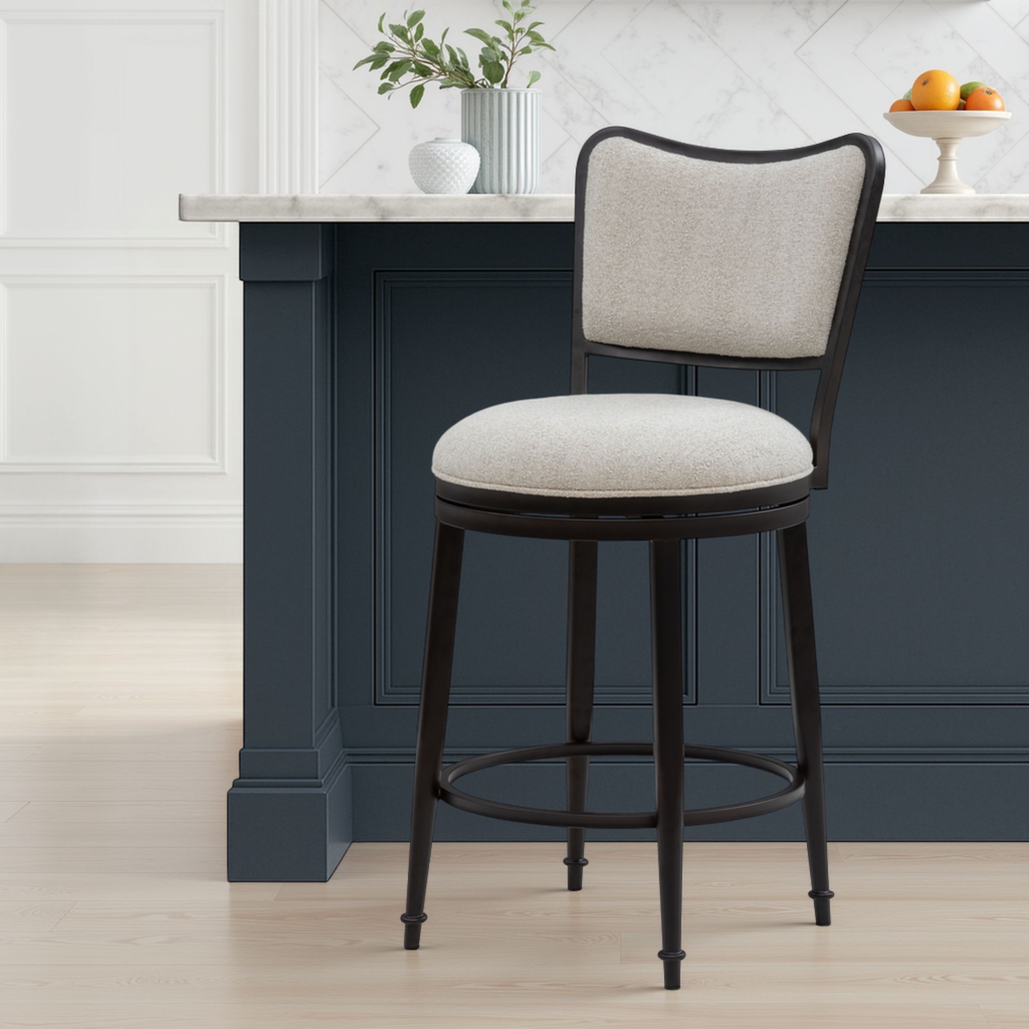 Baxter - Steel Frame Fabric Upholstered Swivel Counter Height Barstool