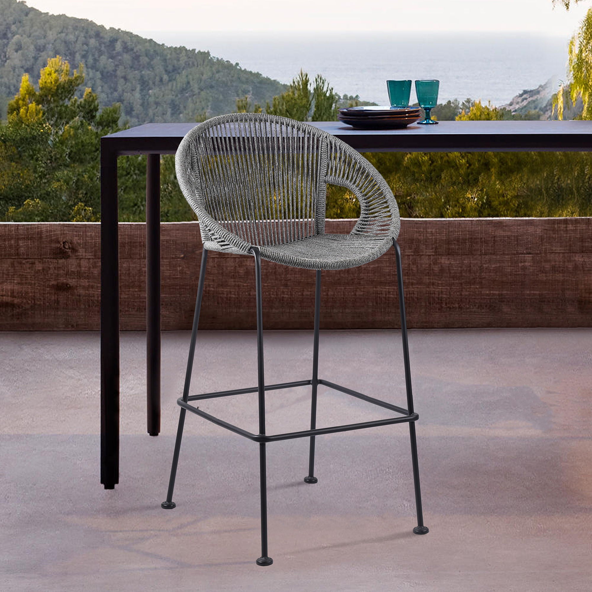 Acapulco - Indoor Outdoor Steel Bar Stool With Rope Set