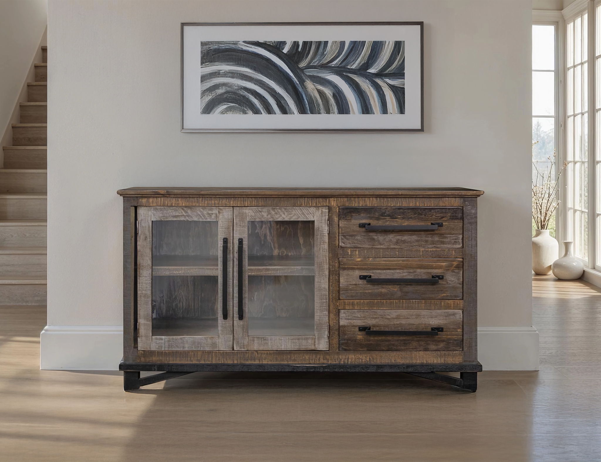 Loft - 60” Buffet With 3 Drawer / 2 Doors - Two Tone Gray / Brown