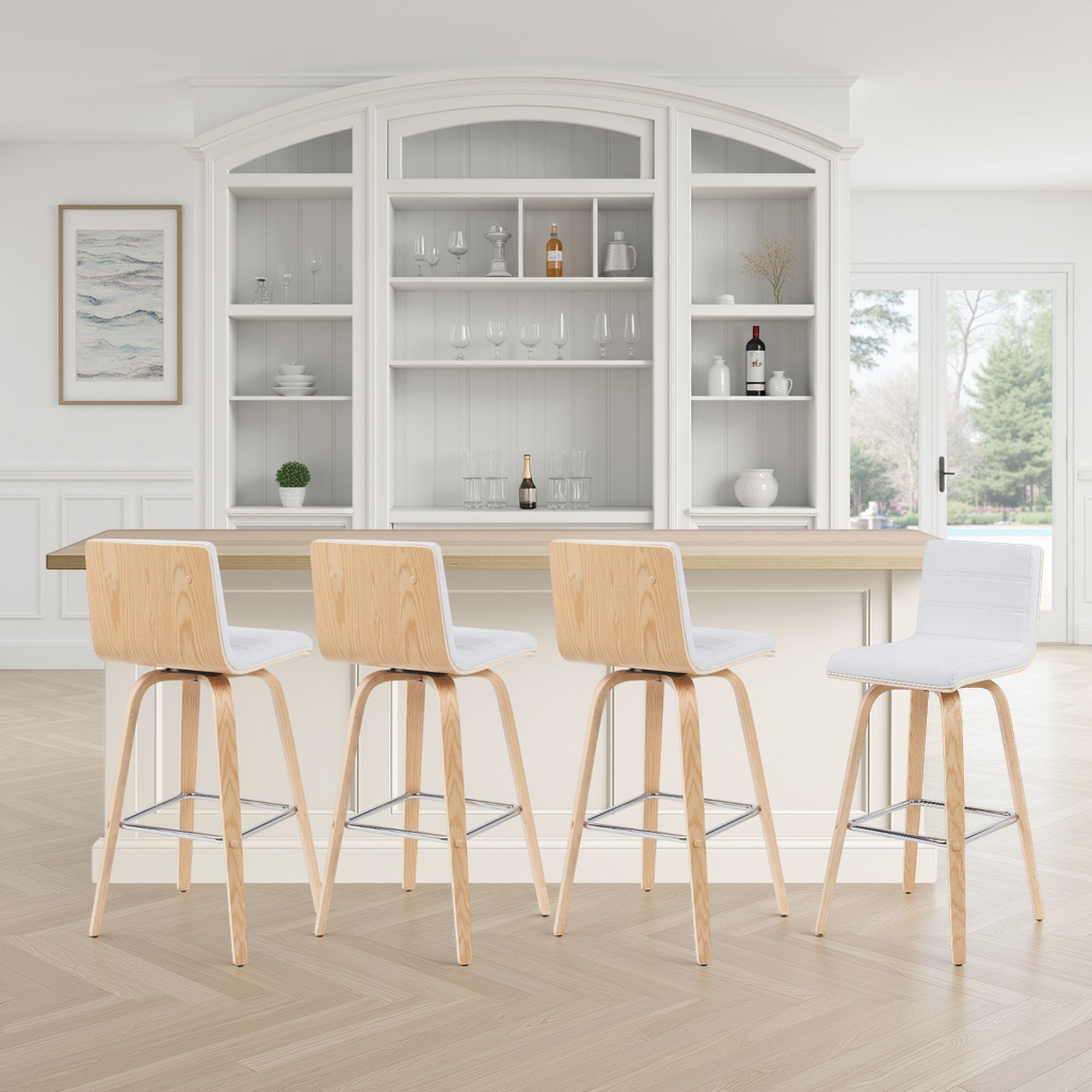 Vienna - Modern Swivel Bar Height Stool - Patterned Oak Wood Frame
