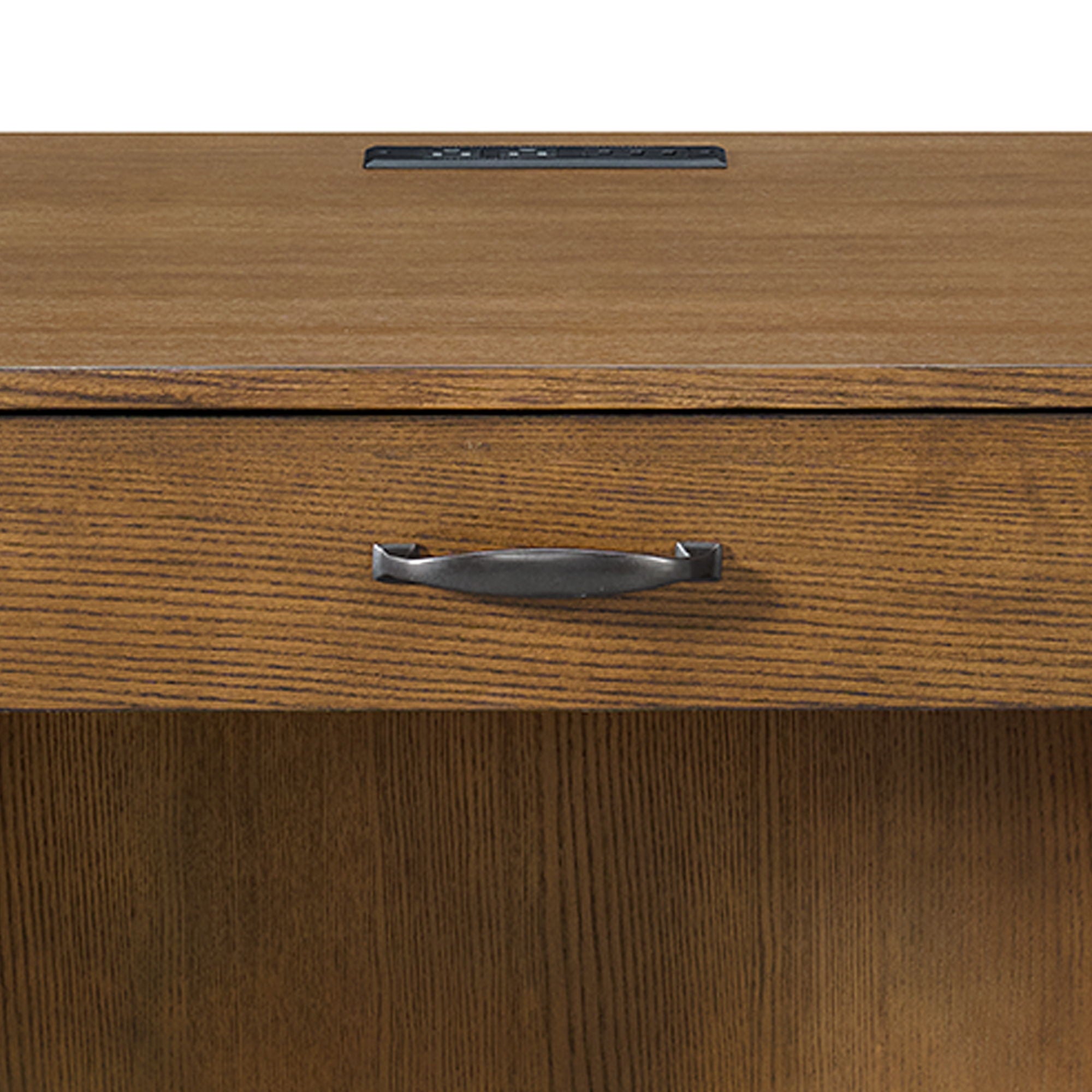 Portico - Double Pedestal Desk With Power / USB - Brown Oak