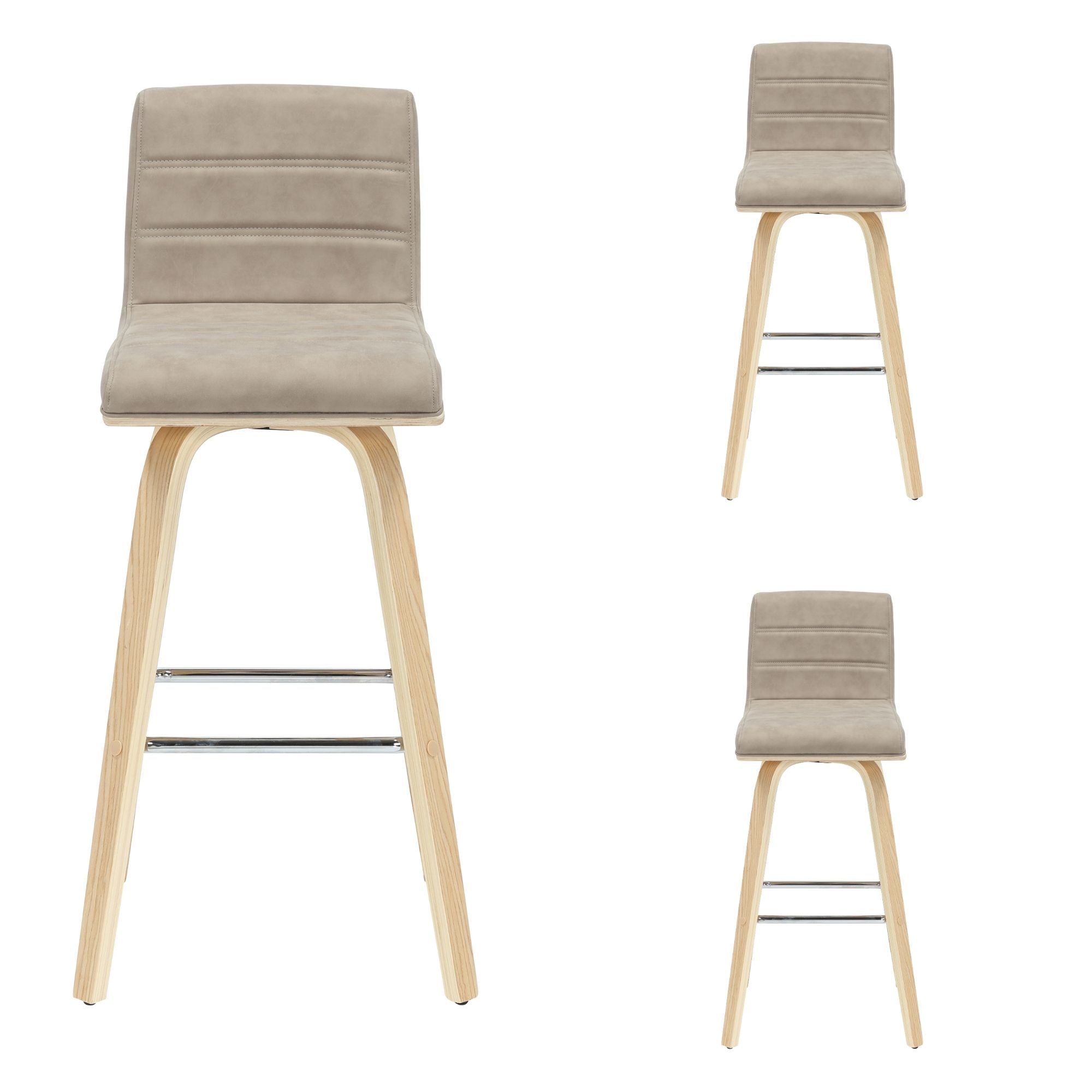 Vienna - 39.5" Swivel Bar Height Square Back Wood Bar Stool With Faux Leather Seat