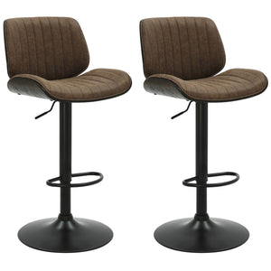 Brock - Adjustable Swivel Curved Back Wood Bar Stool With Faux Leather Seat