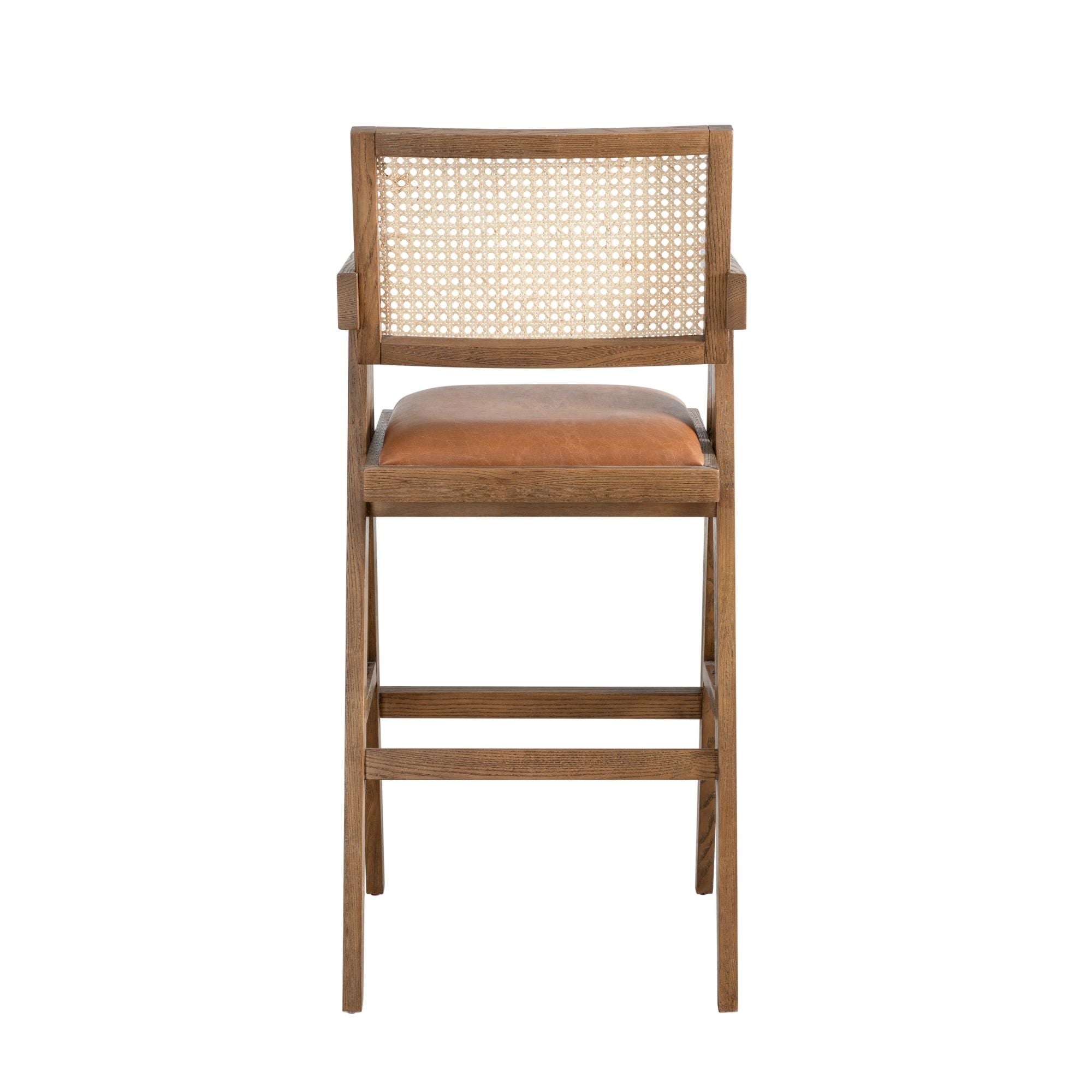 Harley - Nutmeg Brown Solid Wood And Rattan Upholstered 30" Bar Height Barstool