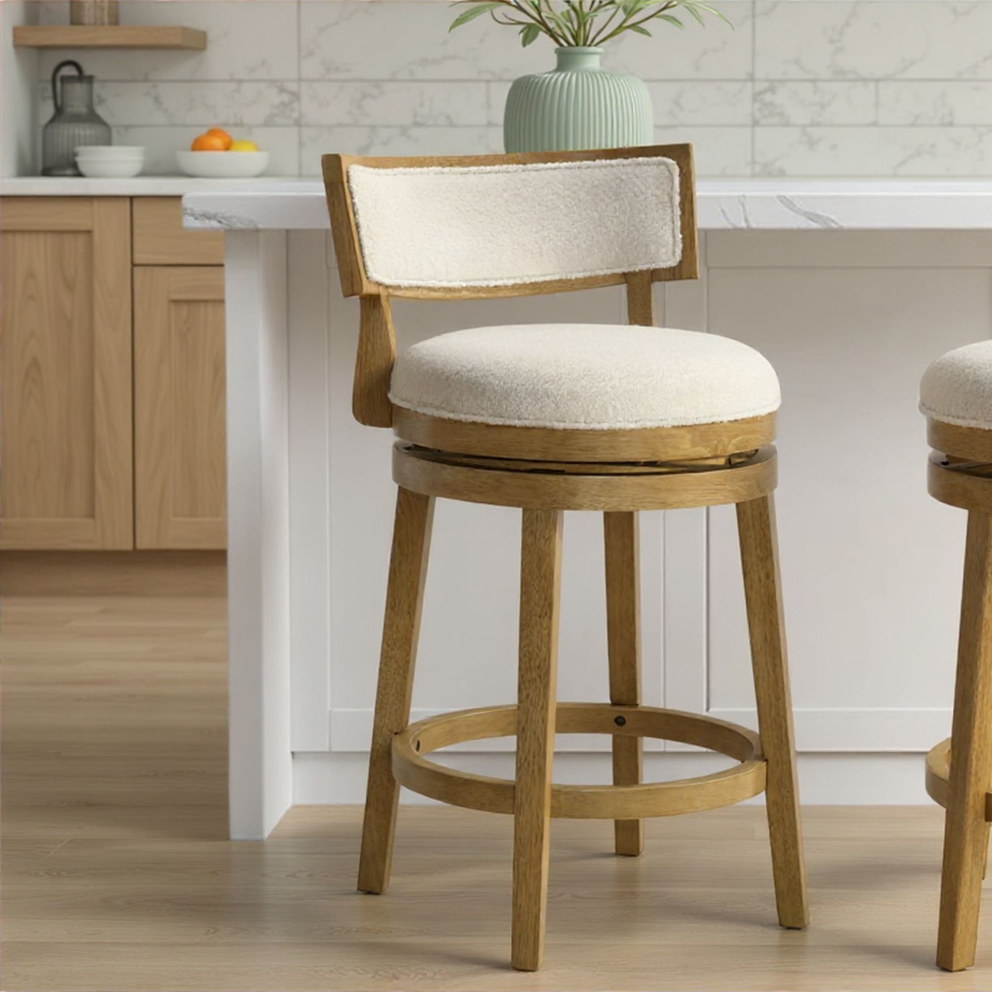 Noely - Modern Farmhouse Swivel Wood Counter Height Kitchen Bar Stool