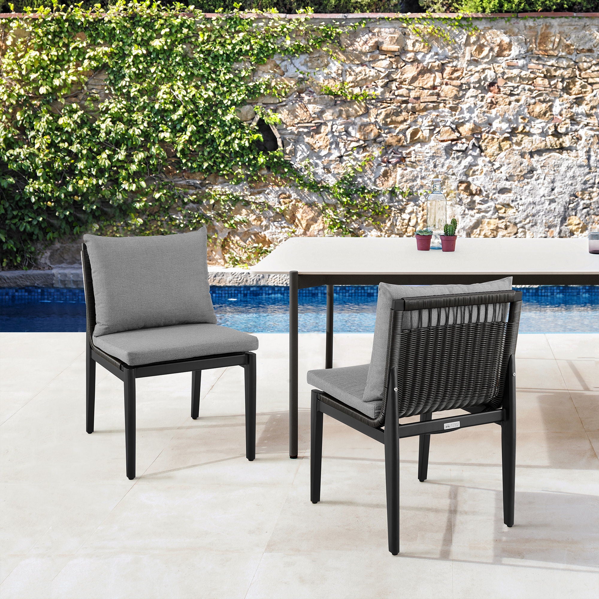 Cayman - Outdoor Patio Dining Chairs In Aluminum With Gray Cushions - (Set Of 2)