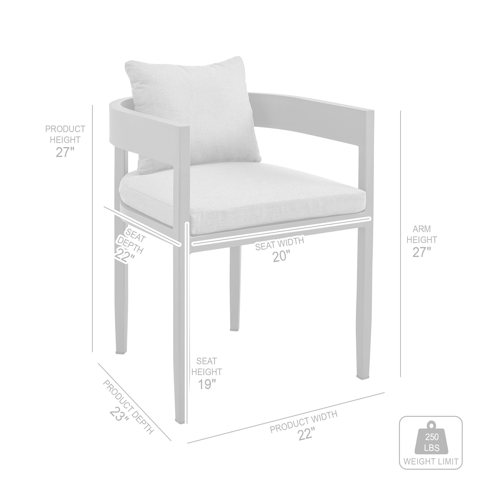 Menorca - Outdoor Patio Dining Chairs In Aluminum With Gray Cushions - (Set Of 2)