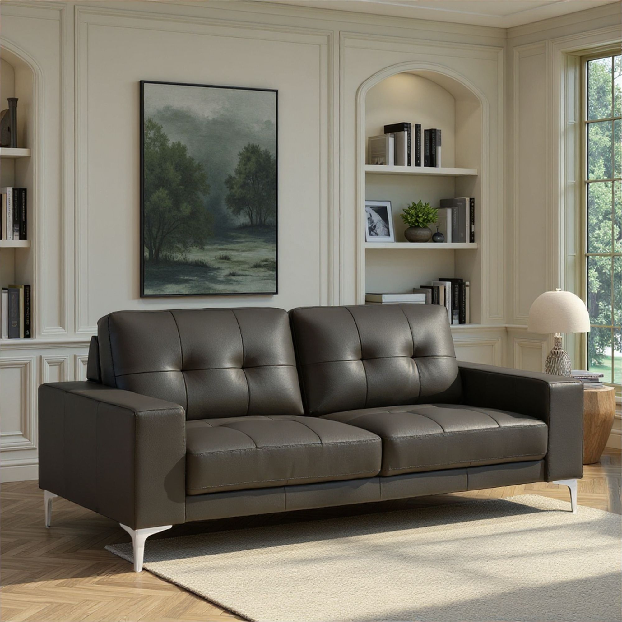 Faelin - Leather Sofa With Tufted Back