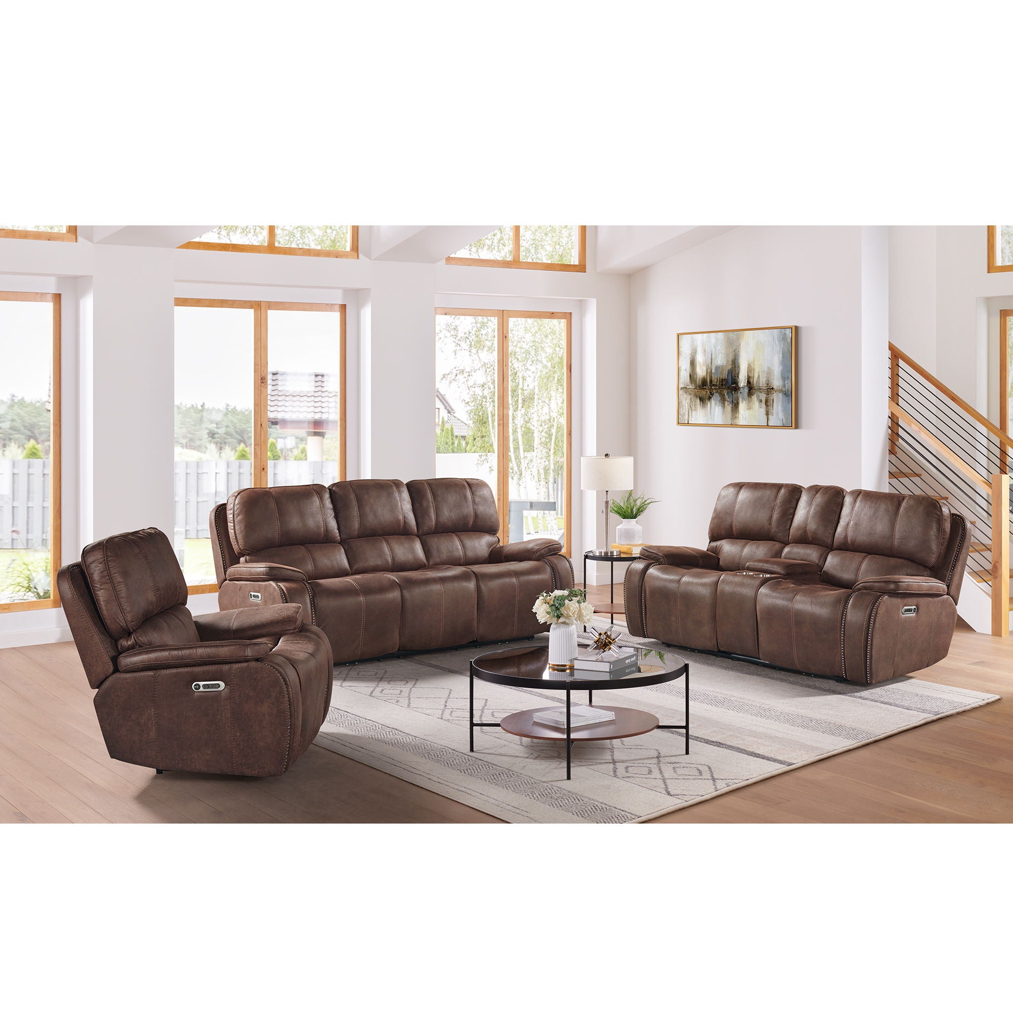 Atlantis - Power Motion Sofa With Power Motion Head Recliner - Heritage Brown