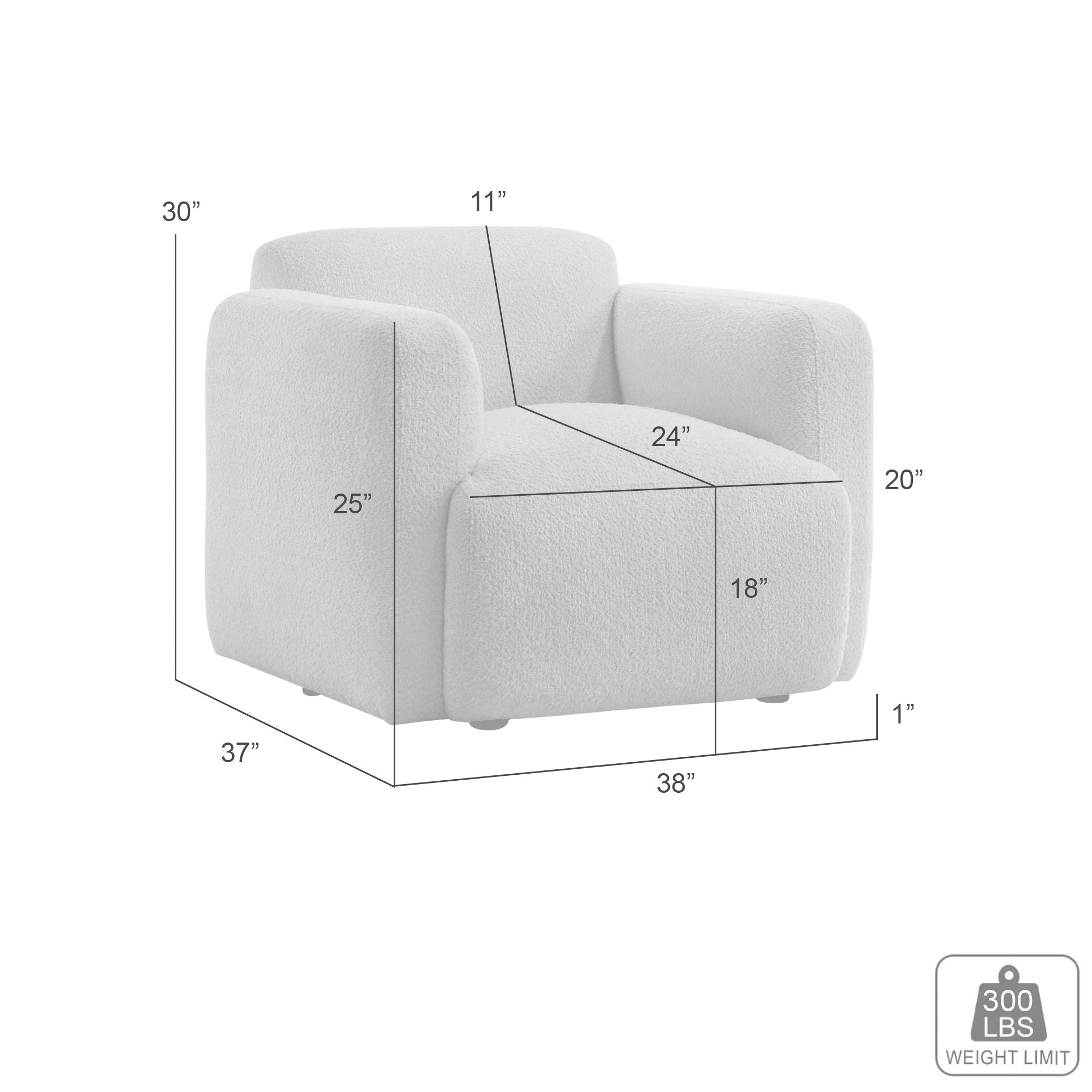 Sierra - Boucle Fabric Accent Chair With Rounded Arms - Ivory