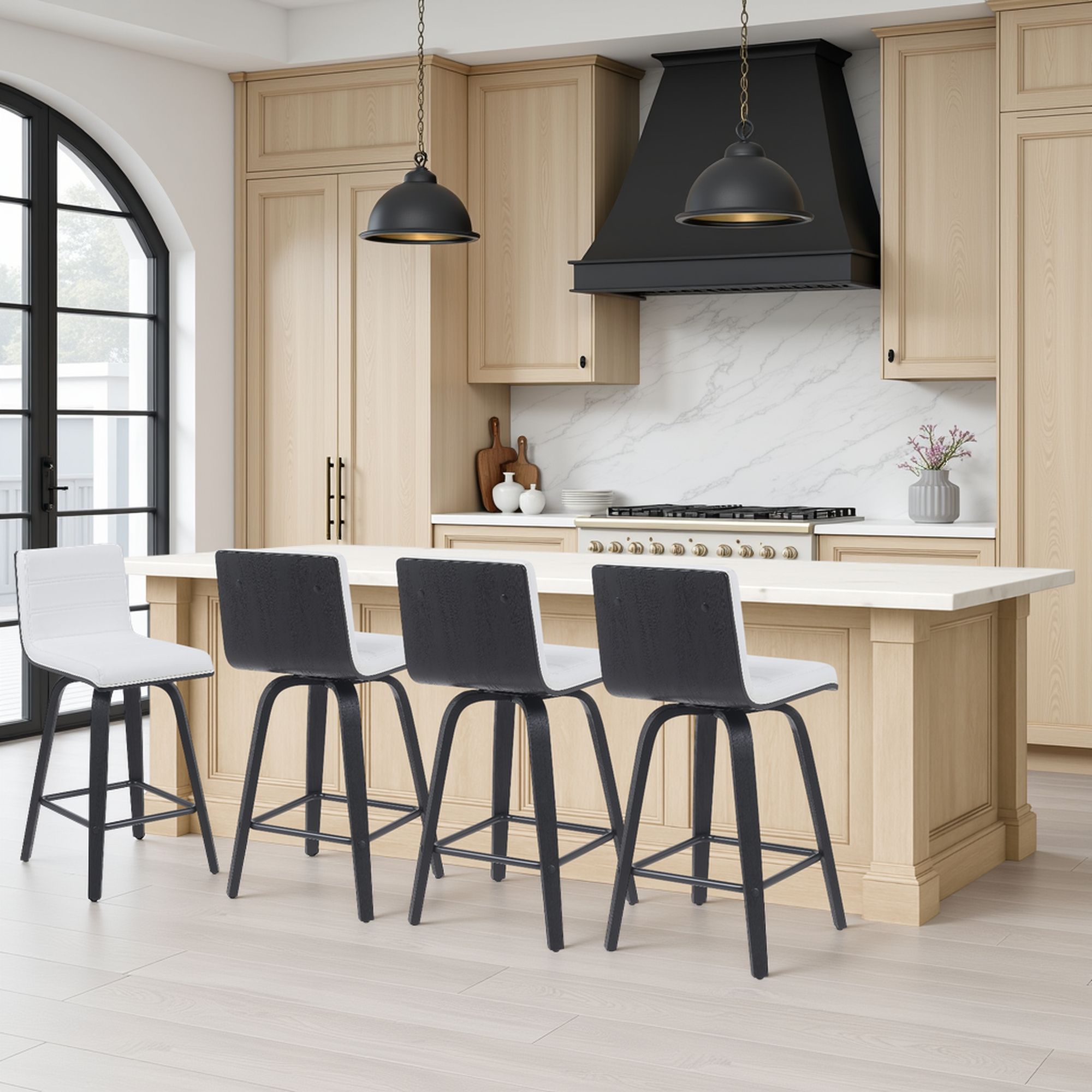 Vienna - Modern Counter Height Swivel Bar Stool - Black Brushed Wood Frame