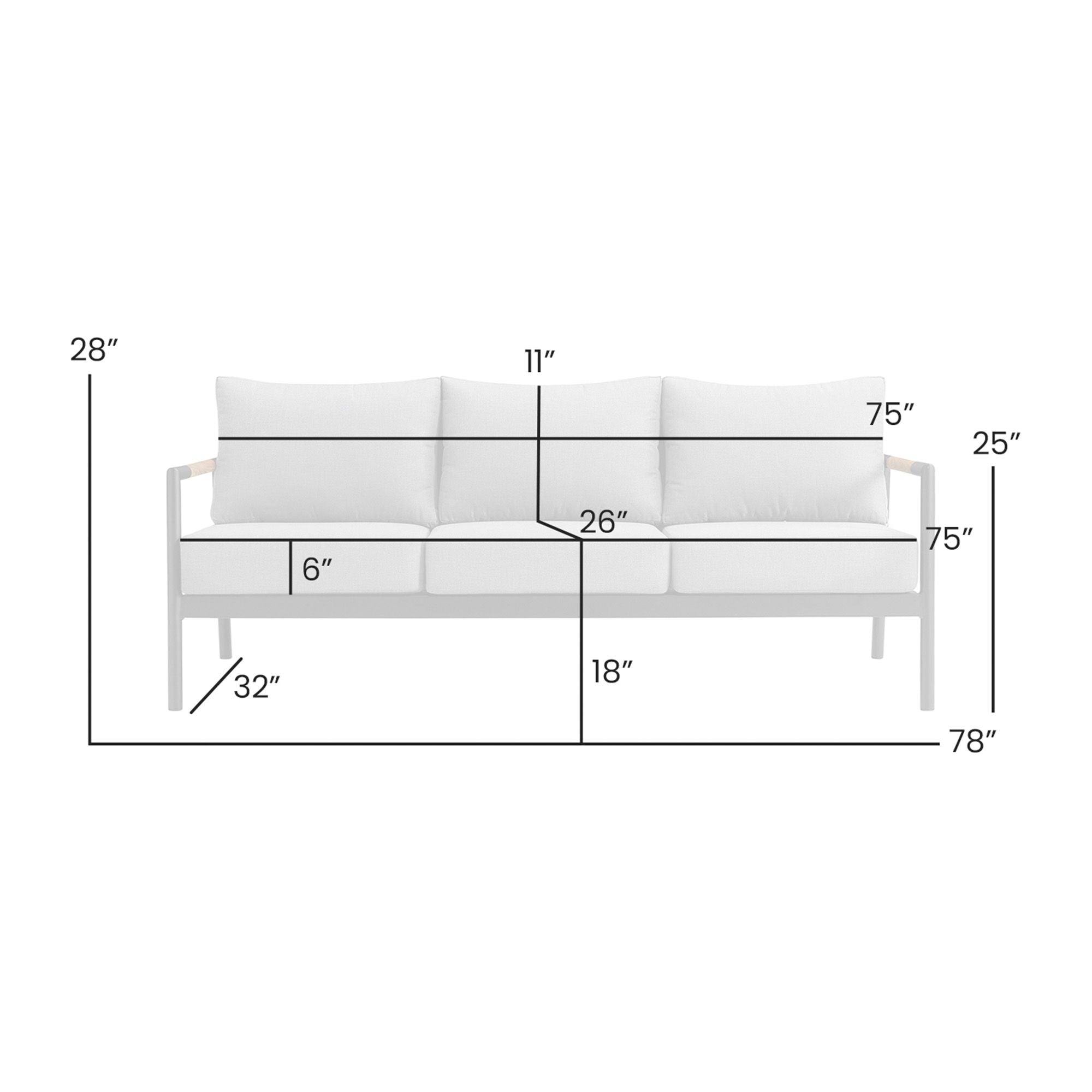 Crown - Aluminum And Teak Wood Outdoor Sofa - Black / Dark Gray