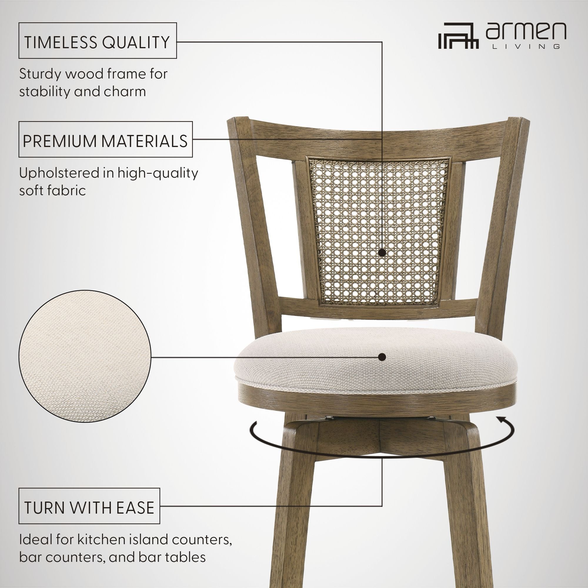 Isla - 26" Putty Brown Counter Height Rubberwood Swivel Barstool