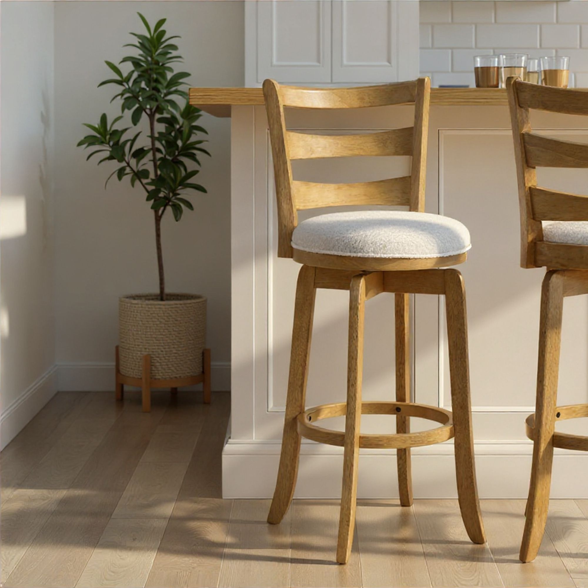 Melindra - Modern Farmhouse Swivel Wood Bar Height Kitchen Bar Stool
